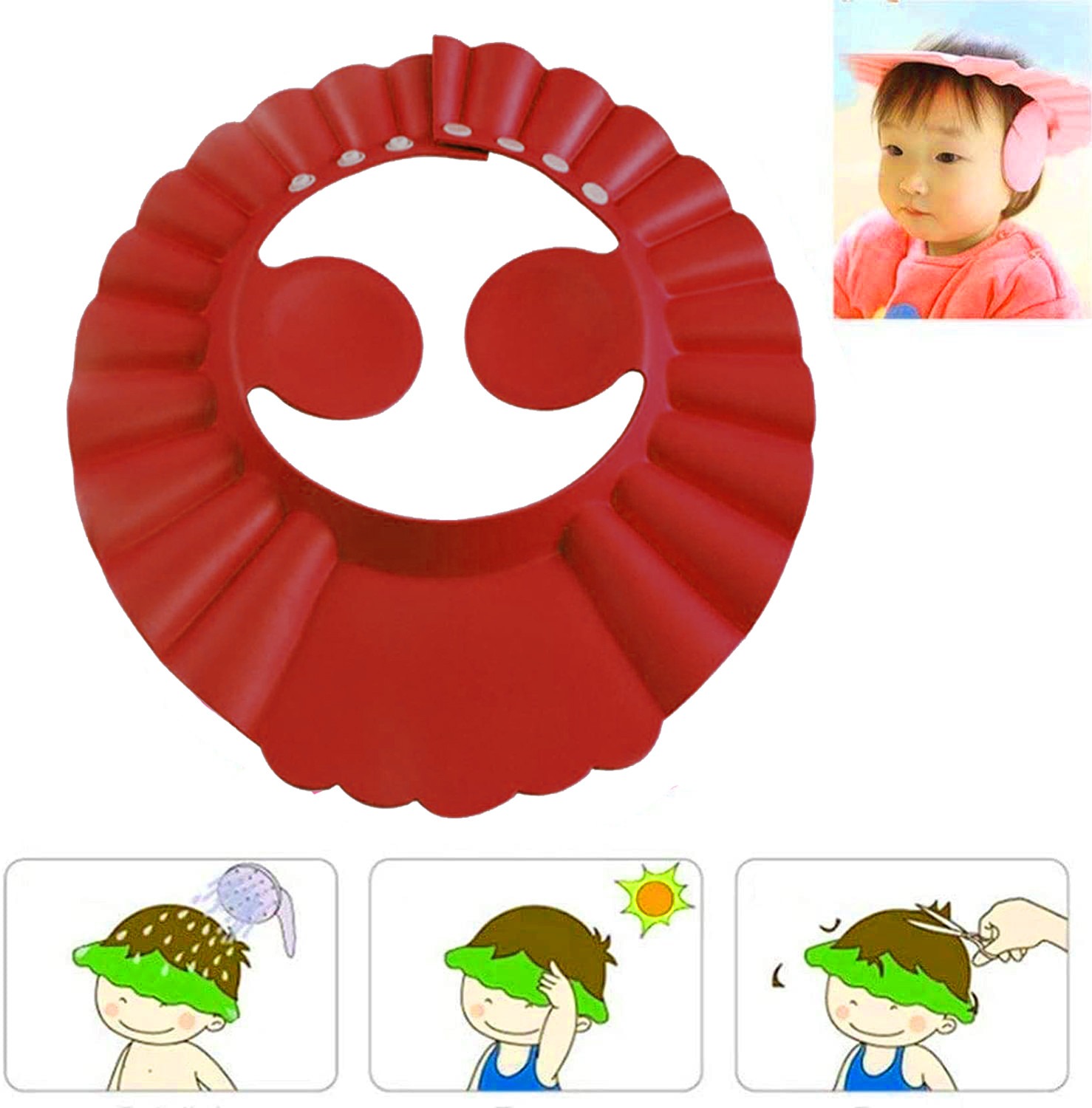 Kuber Industries Rubber Kids Adjustable Shower Cap For Wash Hair (Maroon) 54KM4196
