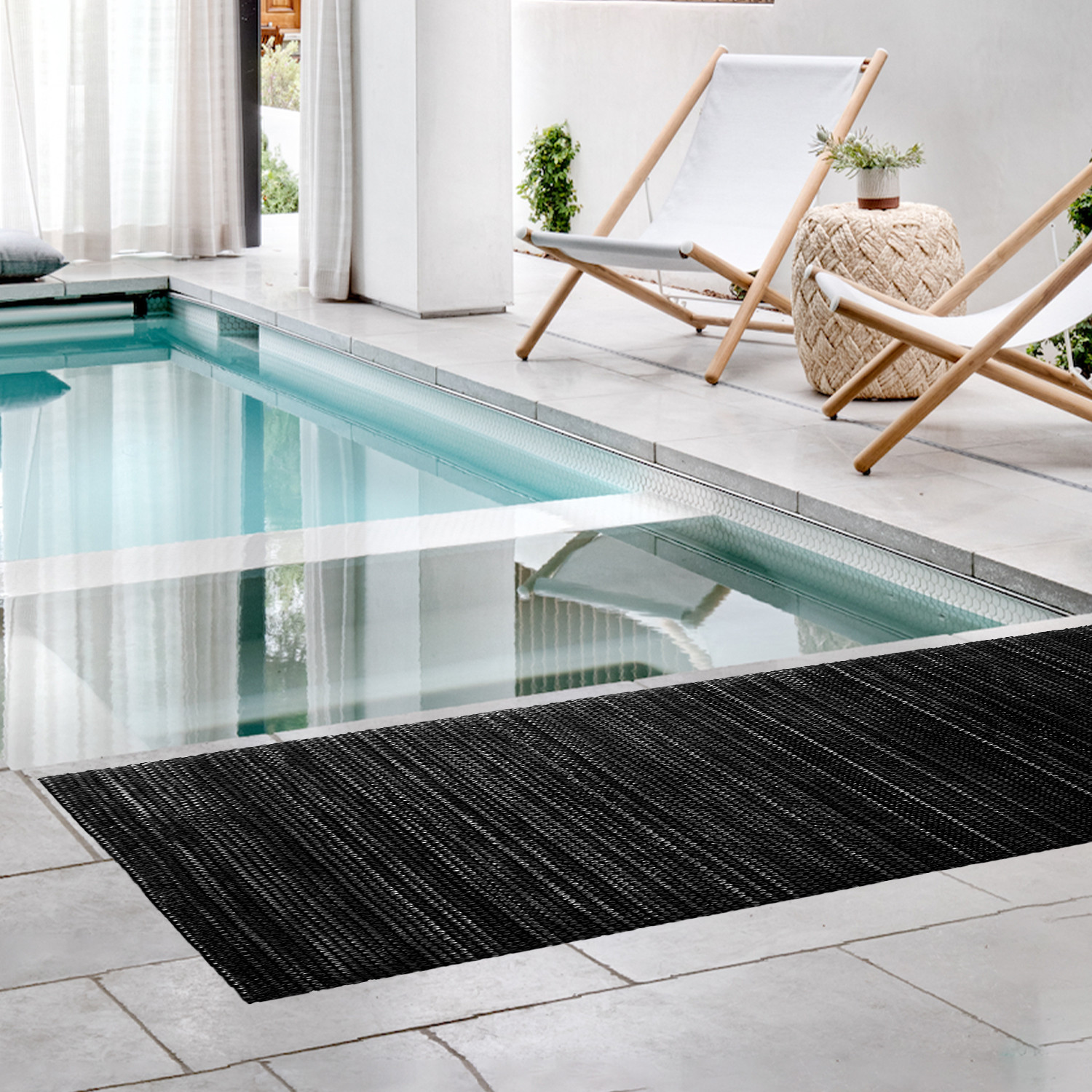 Kuber Industries Rubber Waterproof Anti-Skid Swimming Pool Mat|Shower Mat|Rainmat For Entrance Area,Bathroom,2 x 6 Feet (Black)