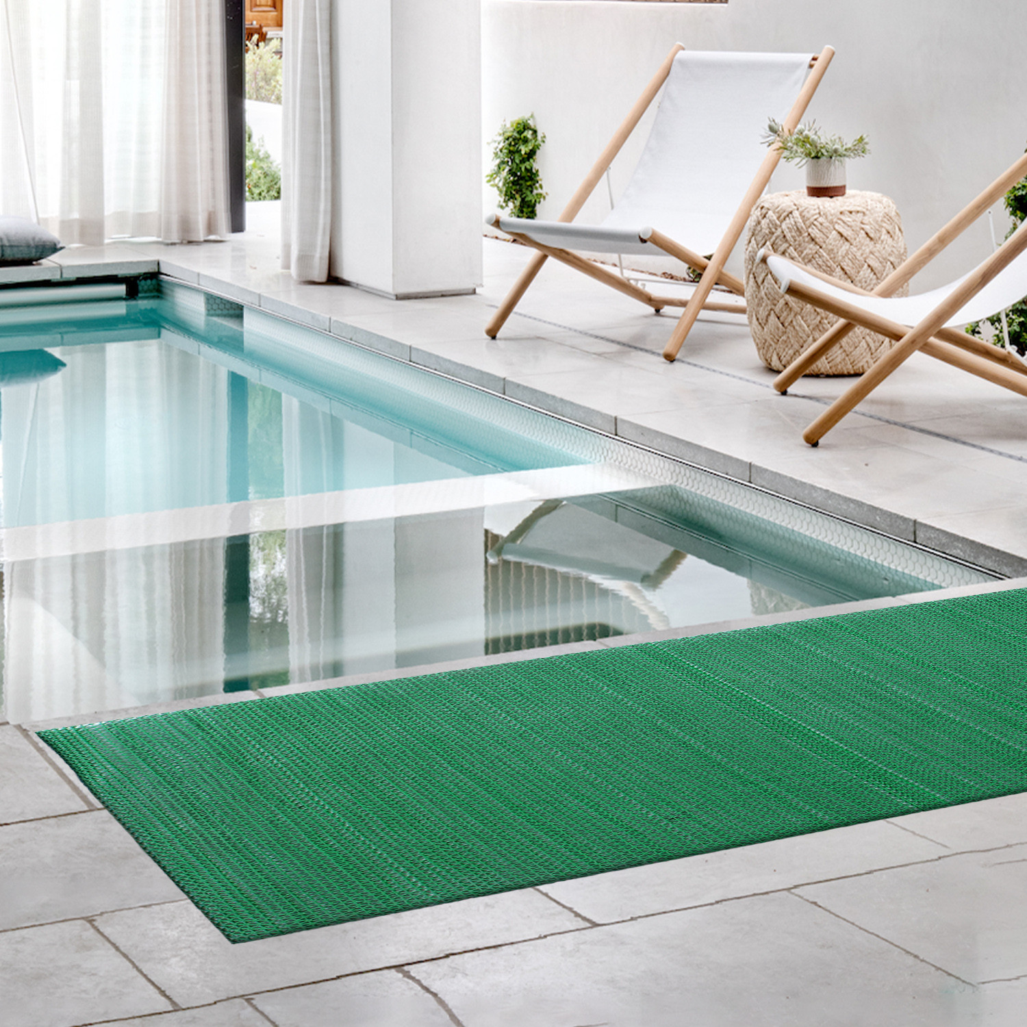 Kuber Industries Rubber Waterproof Anti-Skid Swimming Pool Mat|Shower Mat|Rainmat For Entrance Area,Bathroom,2 x 8 Feet (Green)