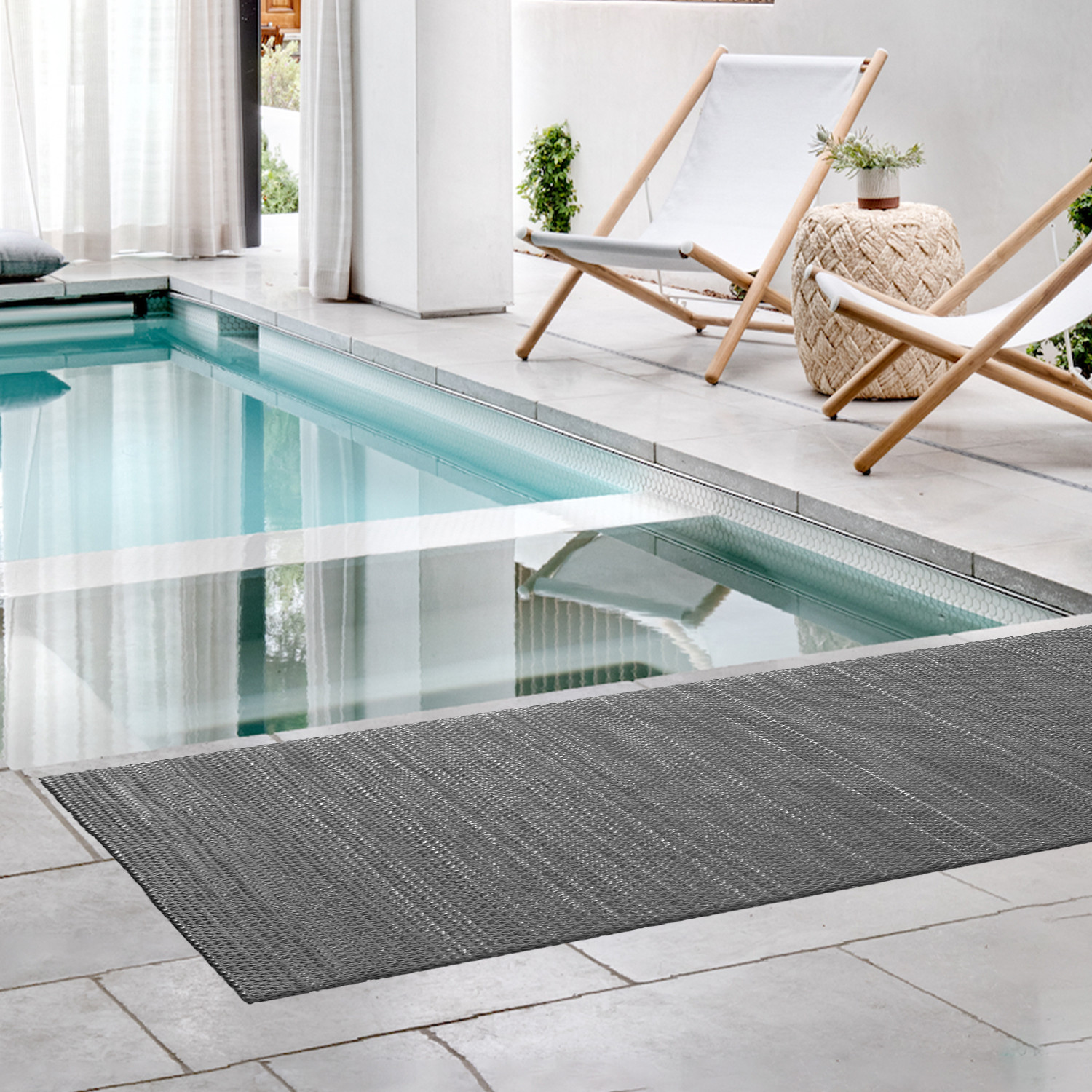 Kuber Industries Rubber Waterproof Anti-Skid Swimming Pool Mat|Shower Mat|Rainmat For Entrance Area,Bathroom,2 x 12 Feet (Gray)