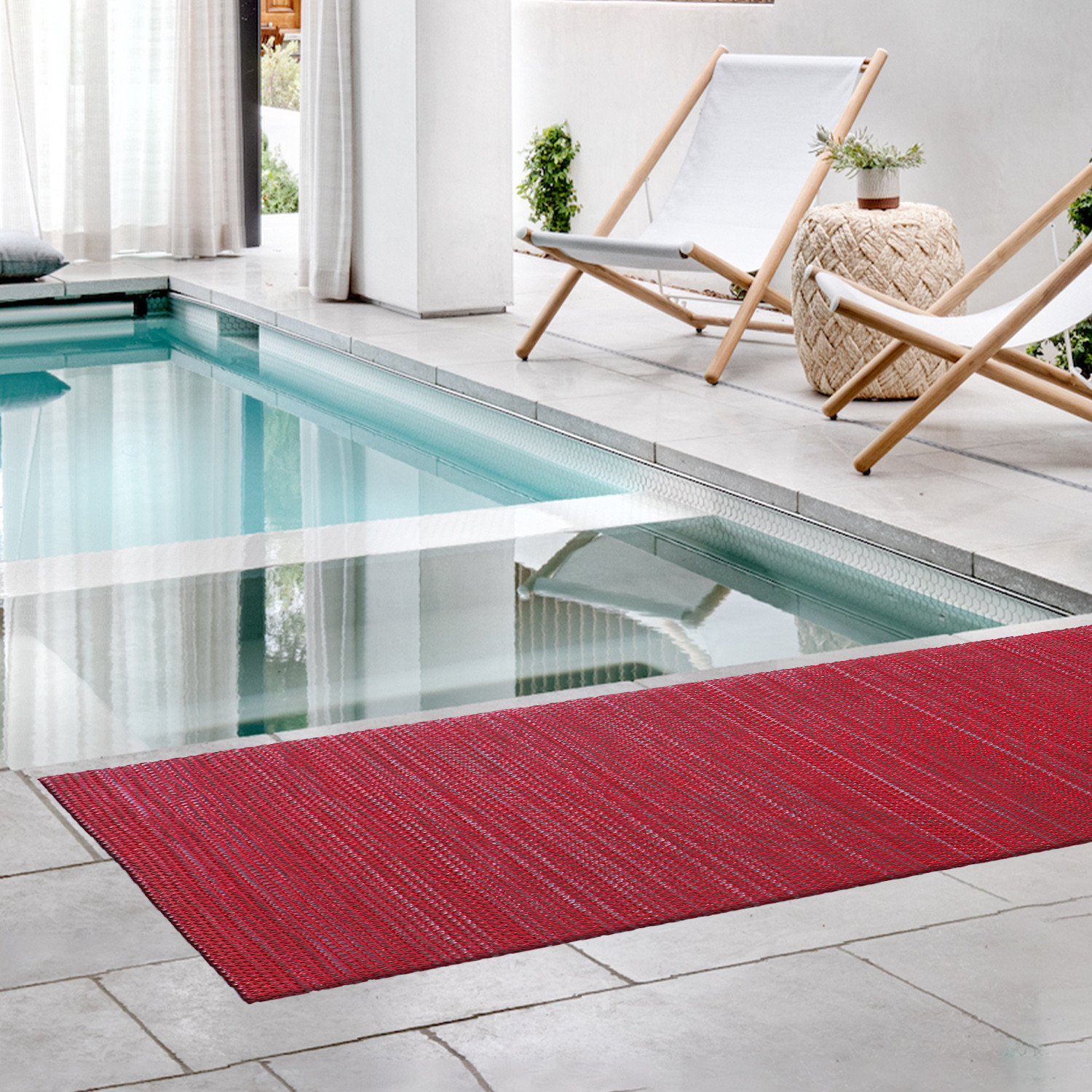 Kuber Industries Rubber Waterproof Anti-Skid Swimming Pool Mat|Shower Mat|Rainmat For Entrance Area,Bathroom,2 x 16 Feet (Red)