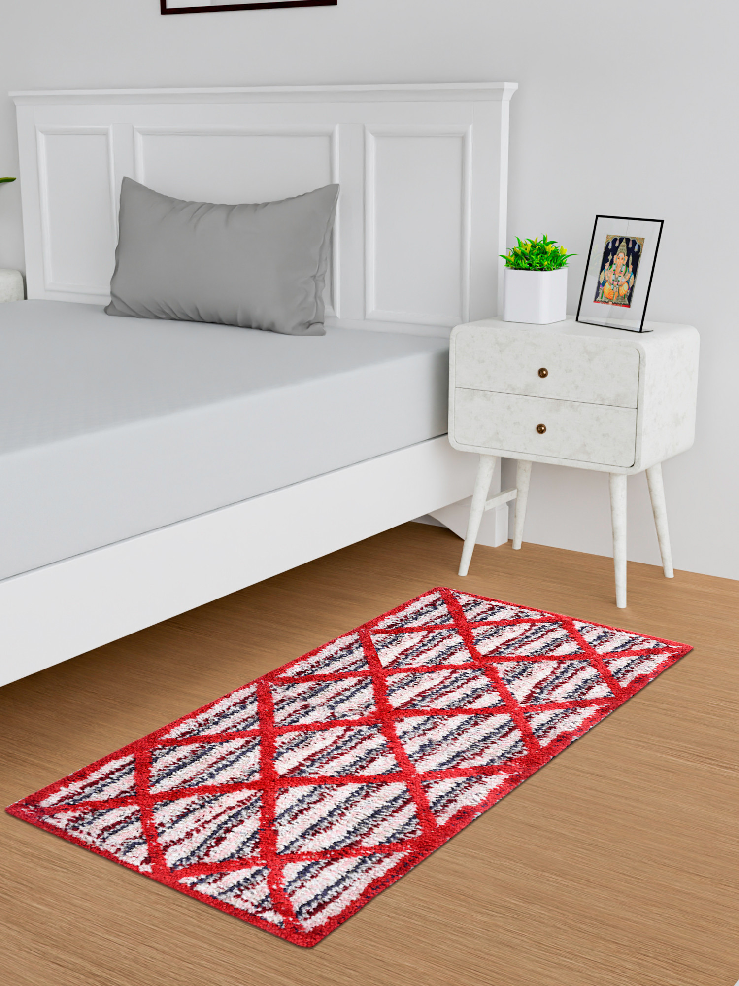 Kuber Industries Runner | Bedside Runner for Bedroom | Katli Mingle Home Decor Runner & Door Mat Combo | Anti-Skid Runner & Door Mat | Runner & Door Mat Set | Set of 2 | Red