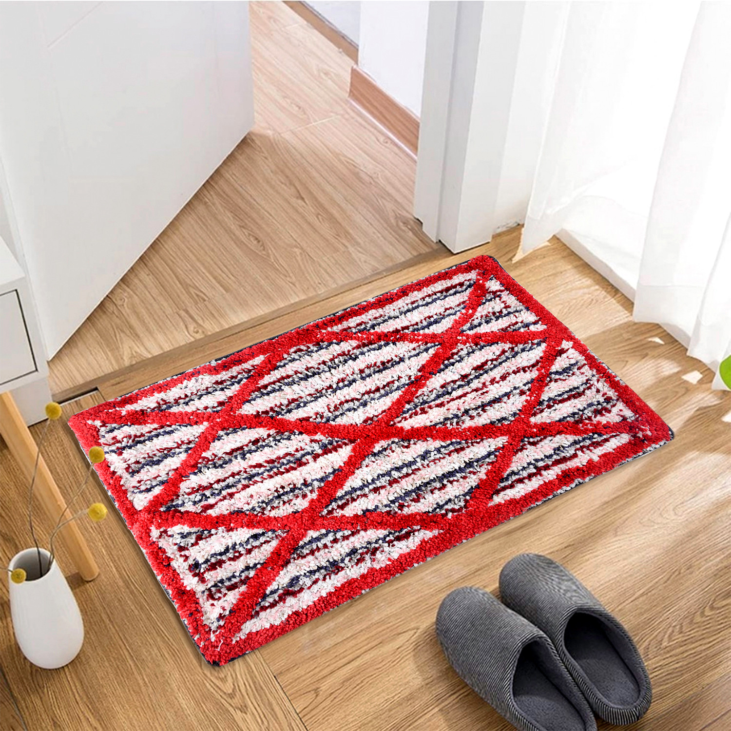 Kuber Industries Runner | Bedside Runner for Bedroom | Katli Mingle Home Decor Runner & Door Mat Combo | Anti-Skid Runner & Door Mat | Runner & Door Mat Set | Set of 2 | Red