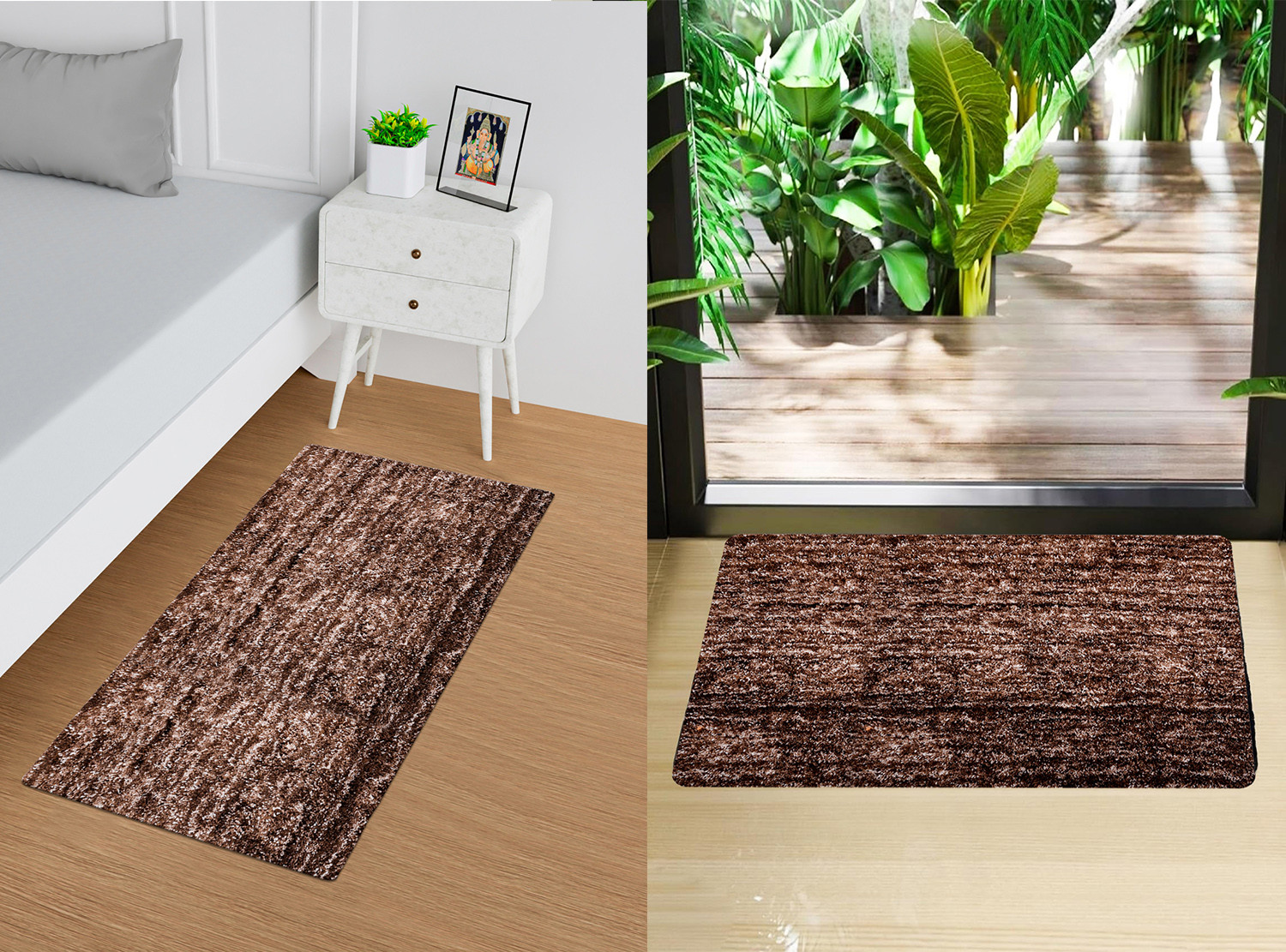 Kuber Industries Runner | Bedside Runner for Bedroom | Lexus Home Decor Runner & Door Mat Combo | Anti-Skid Runner & Door Mat | Runner & Door Mat Set | Set of 2 | Brown