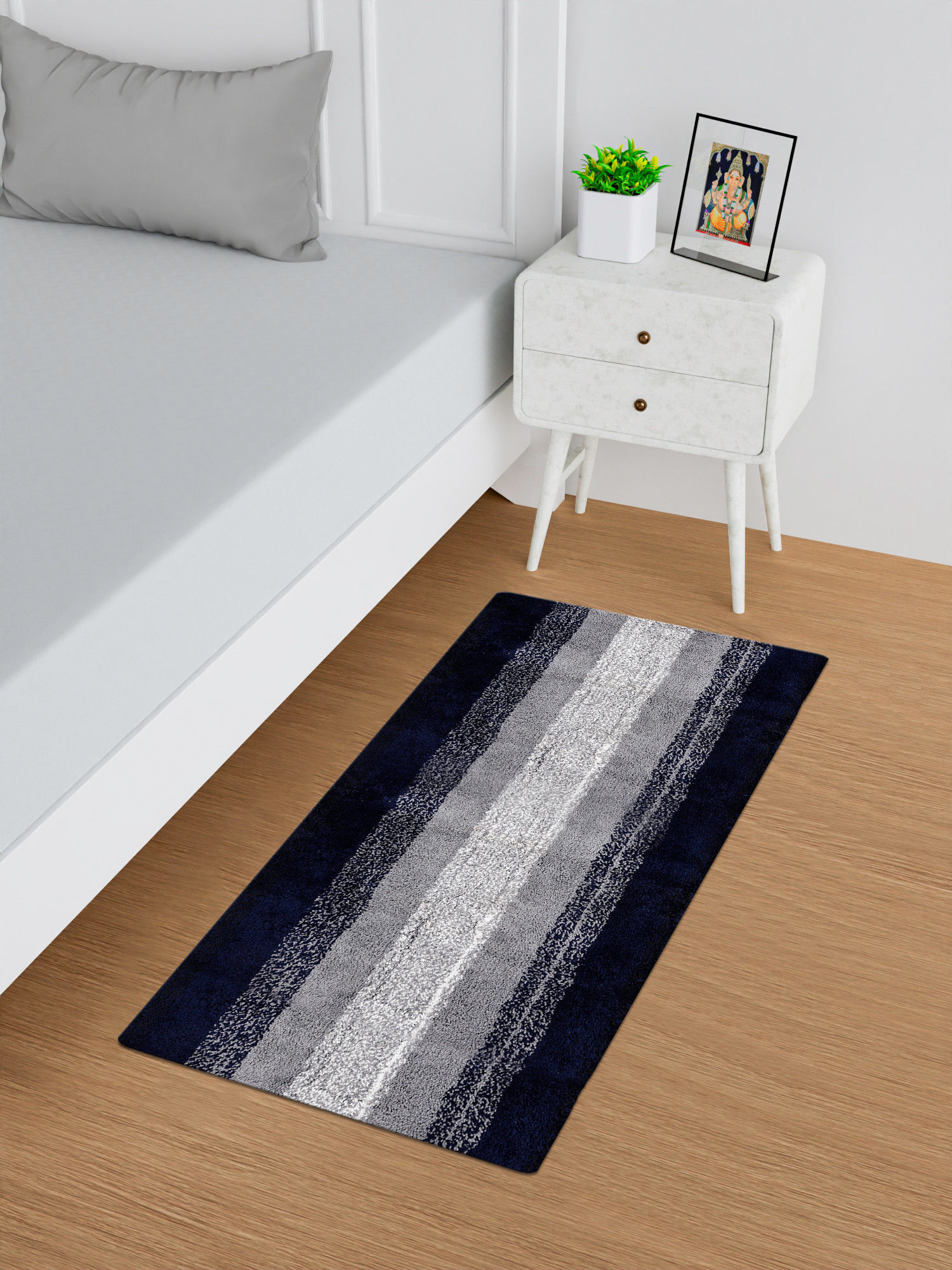 Kuber Industries Runner | Bedside Runner for Bedroom | Runner for Living Room | Blue Patta Rainbow Carpet Runner | Anti Skid Carpet Rug Mat | Kitchen Runner | 22x55 | Gray