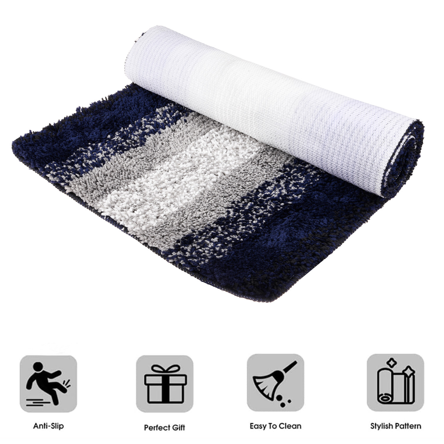 Kuber Industries Runner | Bedside Runner for Bedroom | Runner for Living Room | Blue Patta Rainbow Carpet Runner | Anti Skid Carpet Rug Mat | Kitchen Runner | 22x55 | Gray