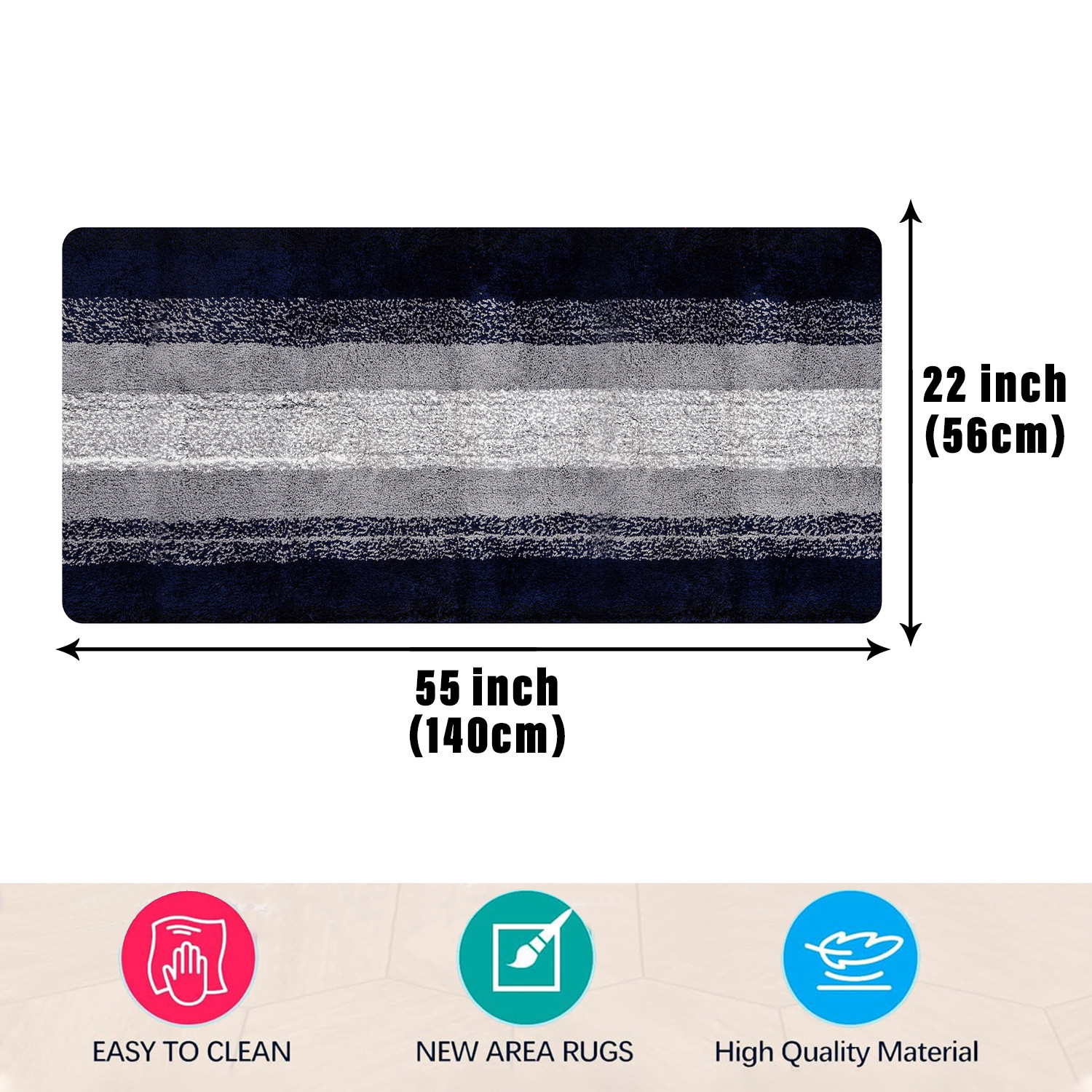 Kuber Industries Runner | Bedside Runner for Bedroom | Runner for Living Room | Blue Patta Rainbow Carpet Runner | Anti Skid Carpet Rug Mat | Kitchen Runner | 22x55 | Gray