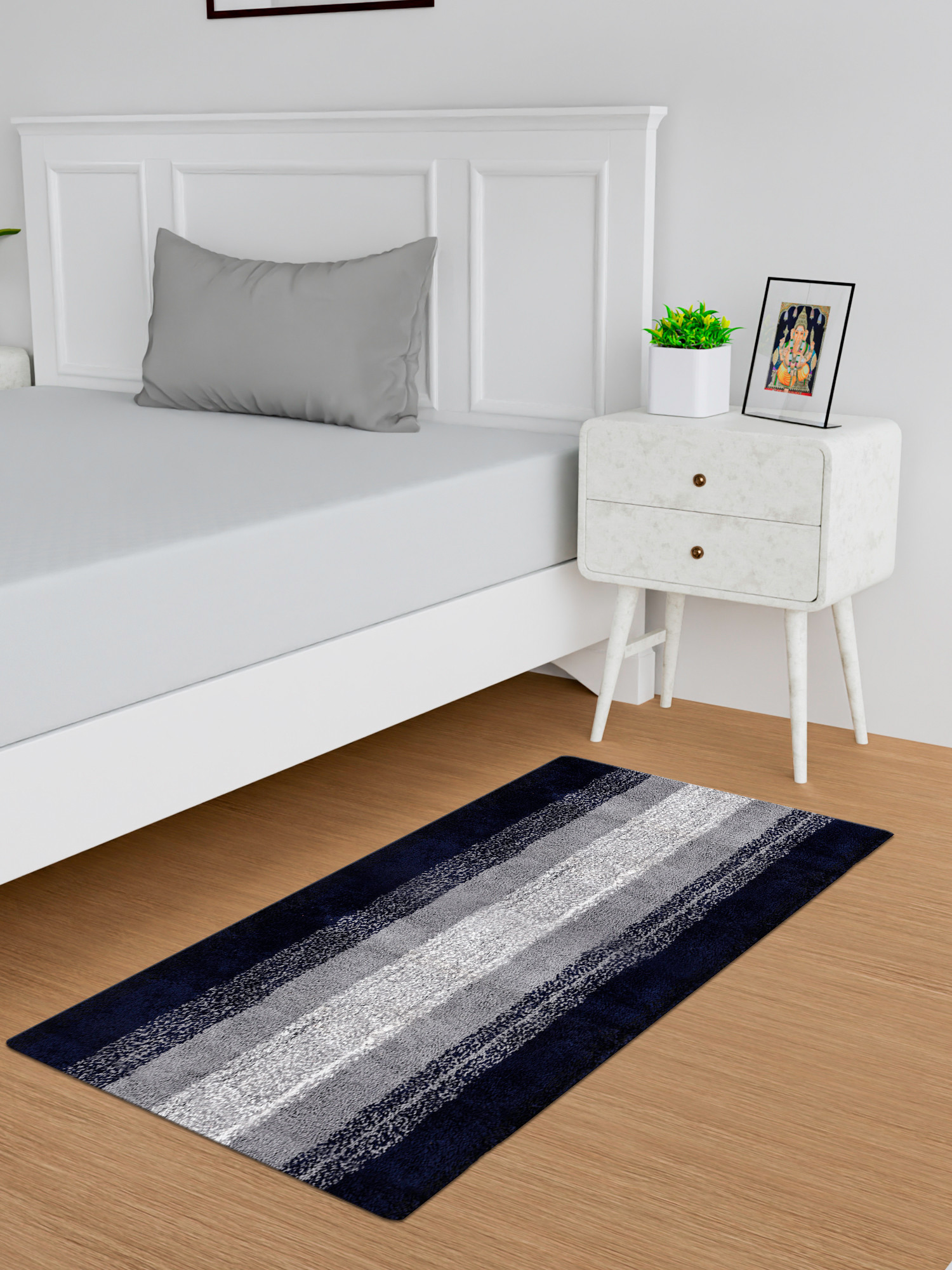 Kuber Industries Runner | Bedside Runner for Bedroom | Runner for Living Room | Blue Patta Rainbow Carpet Runner | Anti Skid Carpet Rug Mat | Kitchen Runner | 22x55 | Gray