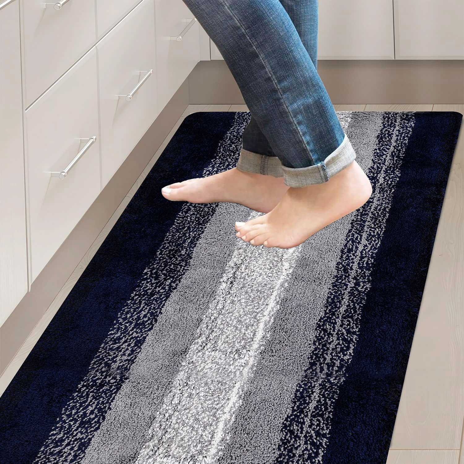 Kuber Industries Runner | Bedside Runner for Bedroom | Runner for Living Room | Blue Patta Rainbow Carpet Runner | Anti Skid Carpet Rug Mat | Kitchen Runner | 22x55 | Gray