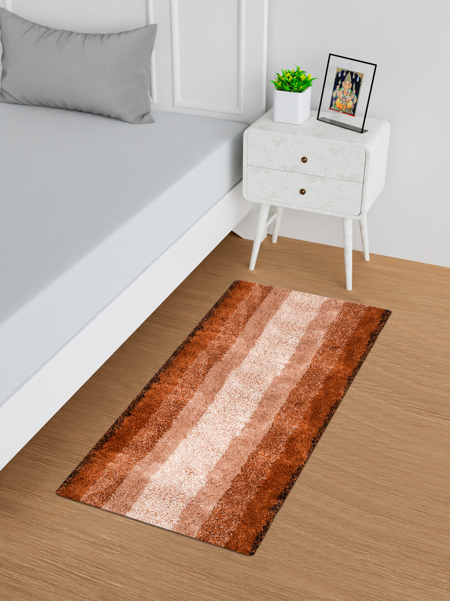 Kuber Industries Runner | Bedside Runner for Bedroom | Runner for Living Room | Golden Patta Rainbow Carpet Runner | Anti Skid Carpet Rug Mat | Kitchen Runner | 22x55 | Cream