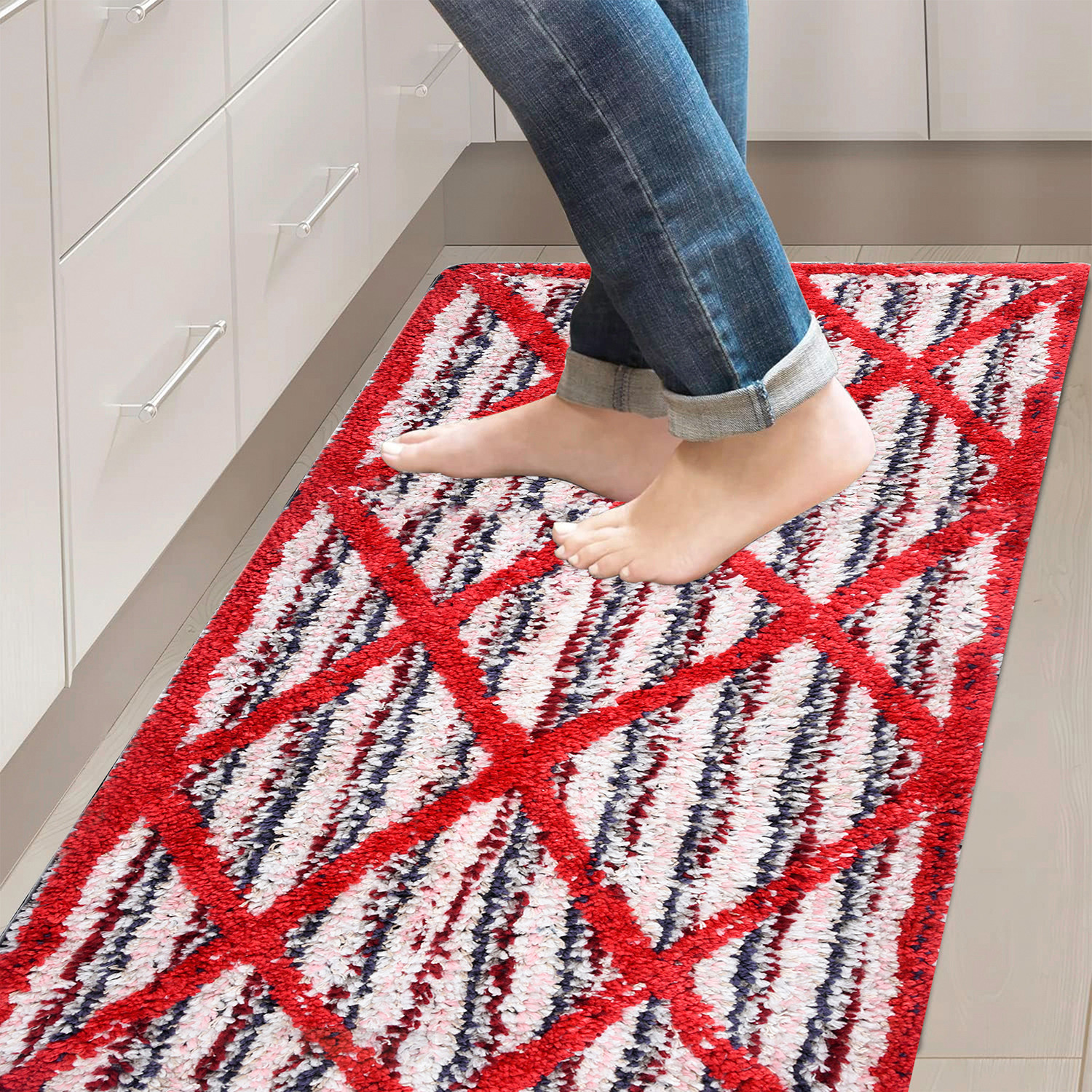 Kuber Industries Runner  Bedside Runner for Bedroom  Runner for Living Room  Katli Mingle Carpet Runner for Home  Anti Skid Carpet Rug Mat  Kitchen Runner  22x55  Red