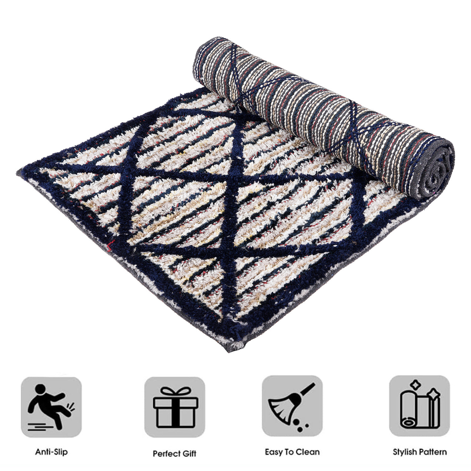 Kuber Industries Runner | Bedside Runner for Bedroom | Runner for Living Room | Katli Mingle Carpet Runner for Home | Anti Skid Carpet Rug Mat | Kitchen Runner | 22x55 | Blue