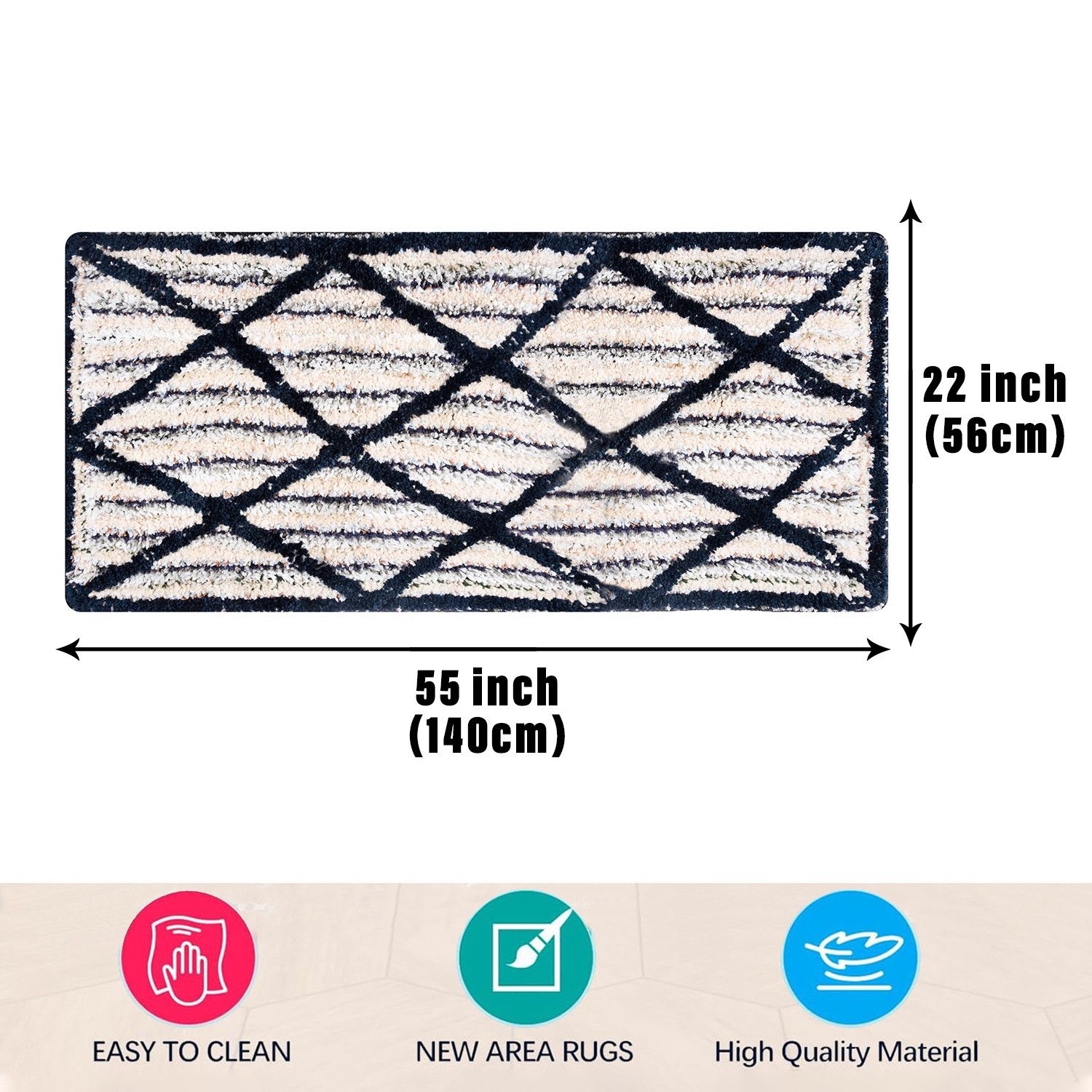 Kuber Industries Runner | Bedside Runner for Bedroom | Runner for Living Room | Katli Mingle Carpet Runner for Home | Anti Skid Carpet Rug Mat | Kitchen Runner | 22x55 | Blue