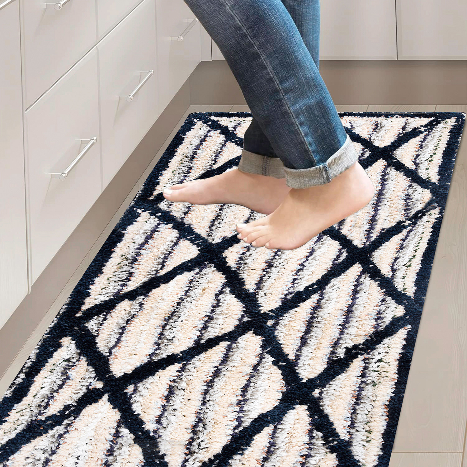 Kuber Industries Runner | Bedside Runner for Bedroom | Runner for Living Room | Katli Mingle Carpet Runner for Home | Anti Skid Carpet Rug Mat | Kitchen Runner | 22x55 | Blue