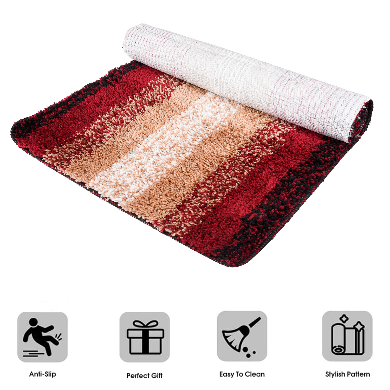 Kuber Industries Runner  Bedside Runner for Bedroom  Runner for Living Room  Maroon Patta Rainbow Carpet Runner  Anti Skid Carpet Rug Mat  Kitchen Runner  22x55  Cream