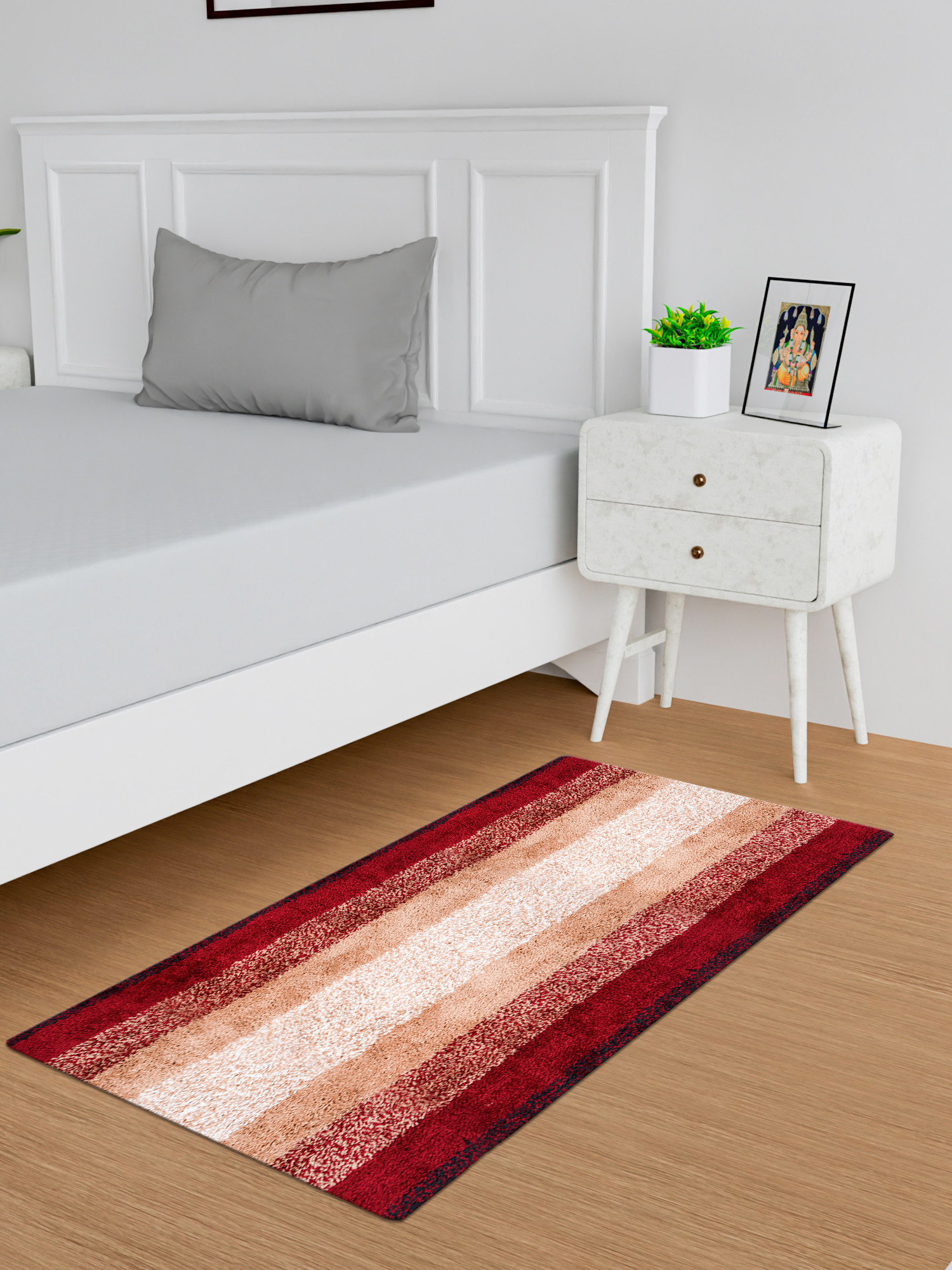 Kuber Industries Runner  Bedside Runner for Bedroom  Runner for Living Room  Maroon Patta Rainbow Carpet Runner  Anti Skid Carpet Rug Mat  Kitchen Runner  22x55  Cream