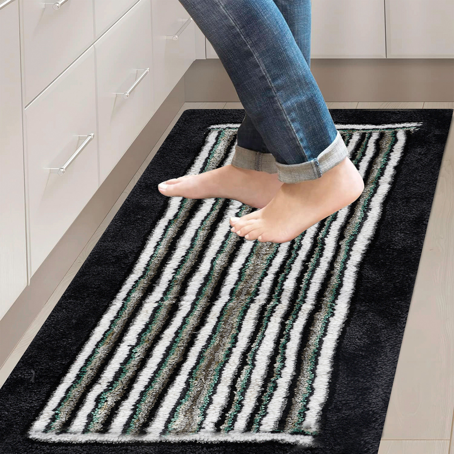 Kuber Industries Runner  Bedside Runner for Bedroom  Runner for Living Room  Micro Border Carpet Runner for Home  Anti Skid Carpet Rug Mat  Kitchen Runner  22x55  Blue