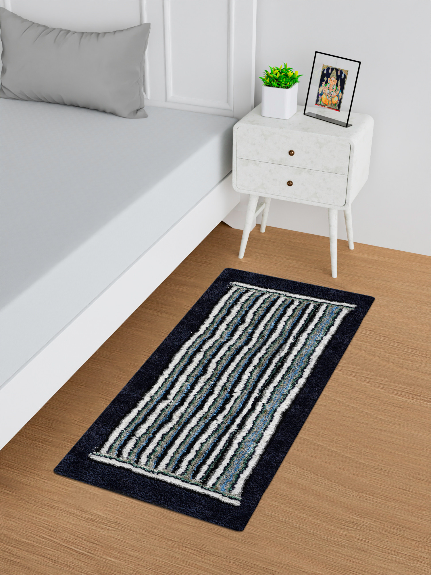 Kuber Industries Runner | Bedside Runner for Bedroom | Runner for Living Room | Micro Border Carpet Runner for Home | Anti Skid Carpet Rug Mat | Kitchen Runner | 22x55 | Gray