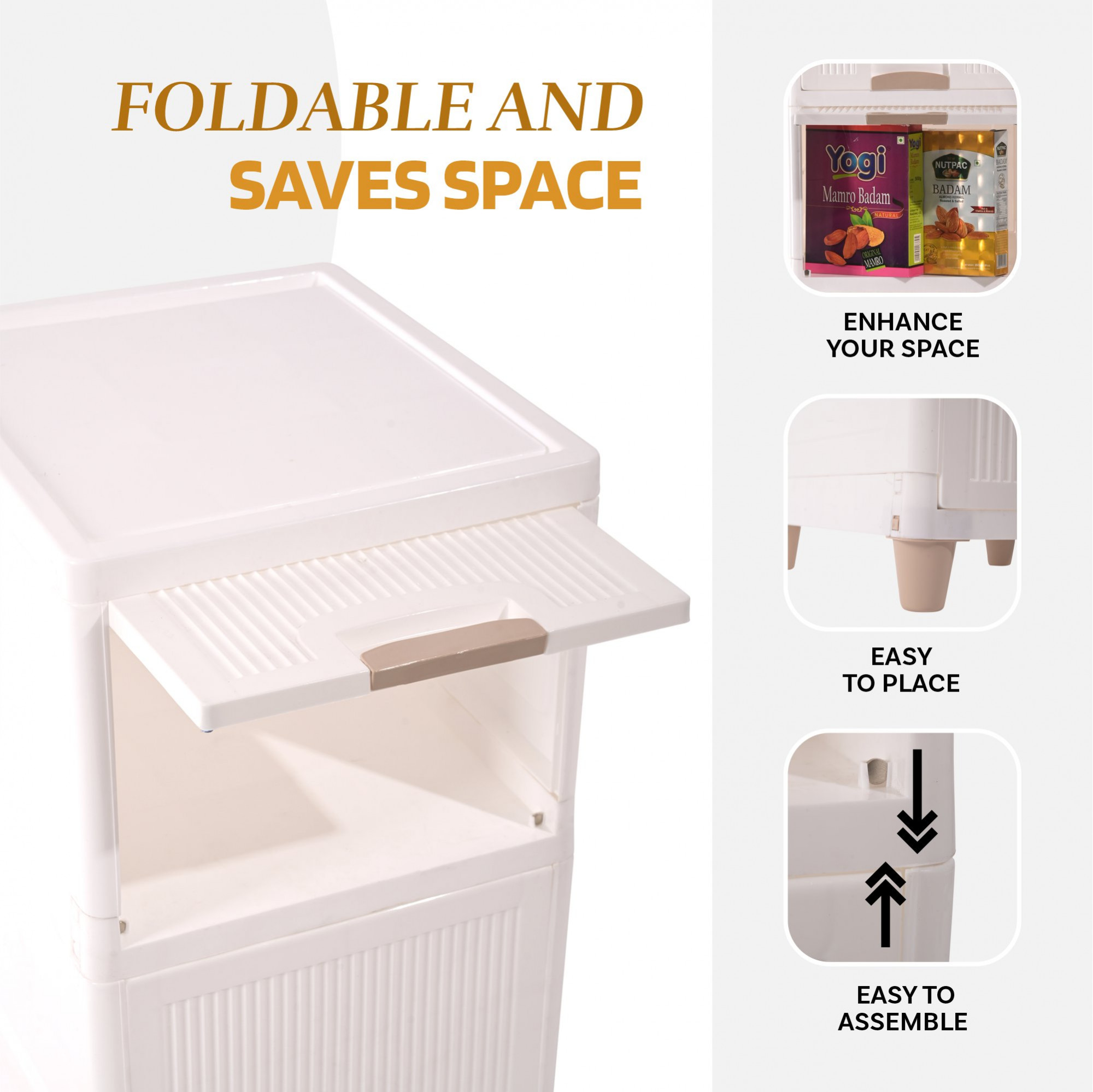 Kuber Industries s Cabinet Storage Organizer  Folding Storage Cabinets  Clothes Organizer for Wardrobe  Drawer Storage Organizer  Multipurpose Rack for Storage  White