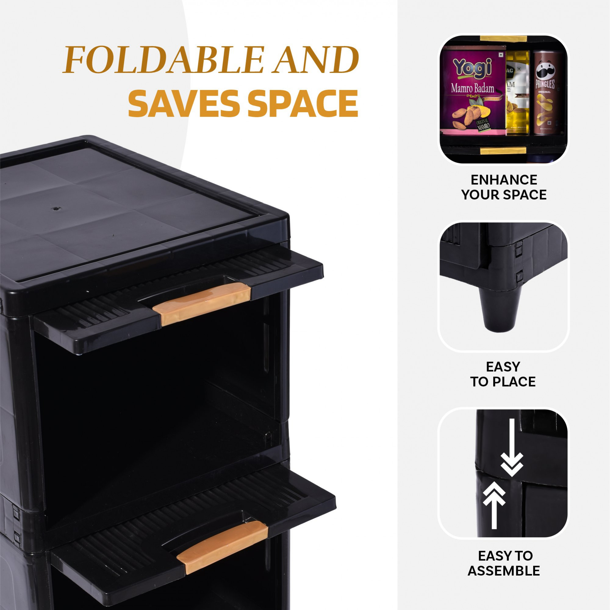 Kuber Industries s Cabinet Storage Organizer  Folding Storage Cabinets  Clothes Organizer for Wardrobe  Drawer Storage Organizer  Multipurpose Rack for Storage  Black