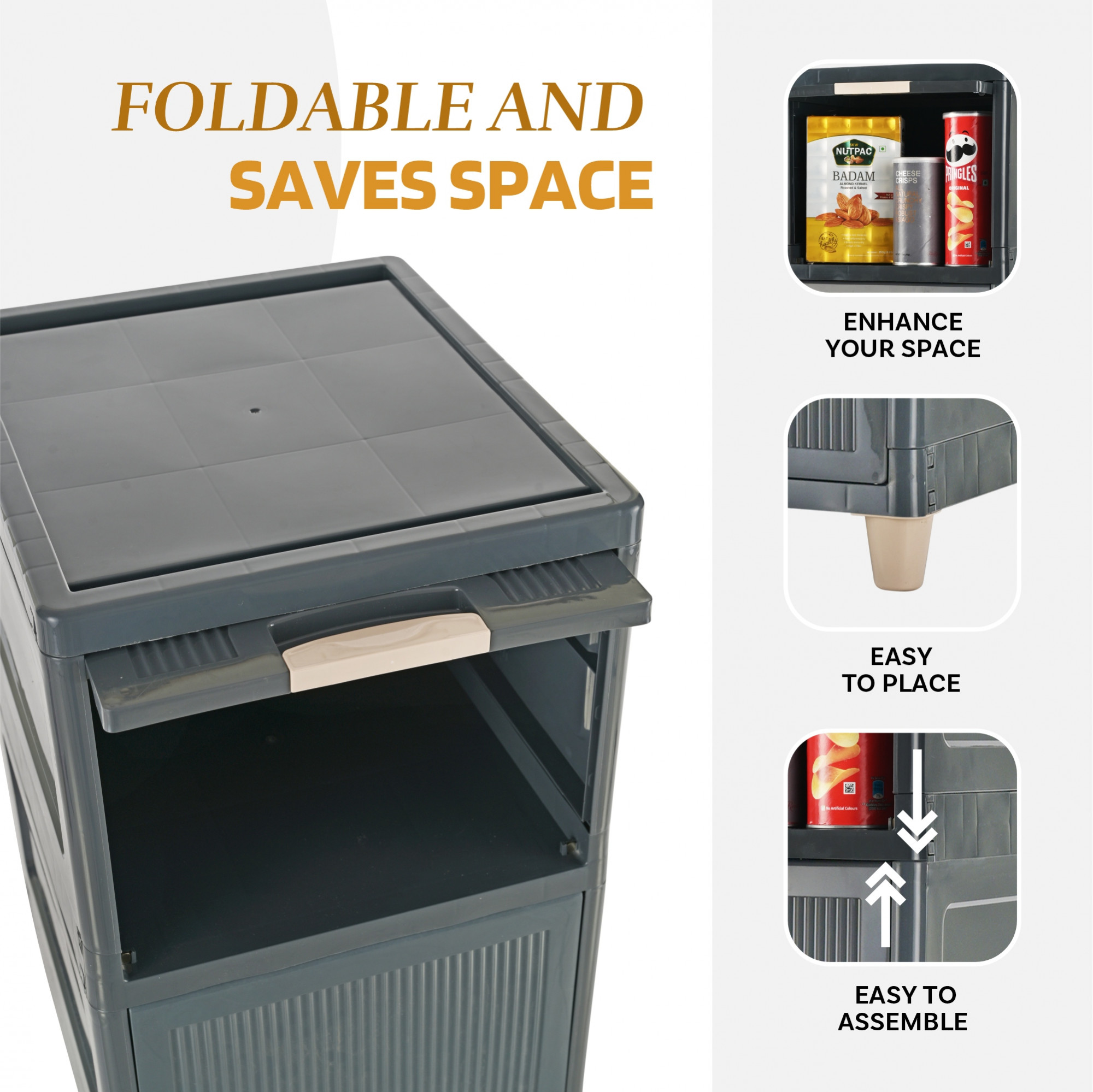 Kuber Industries s Cabinet Storage Organizer  Multipurpose Folding Storage Racks  Clothes Drawer Organizer for Wardrobe  Grey