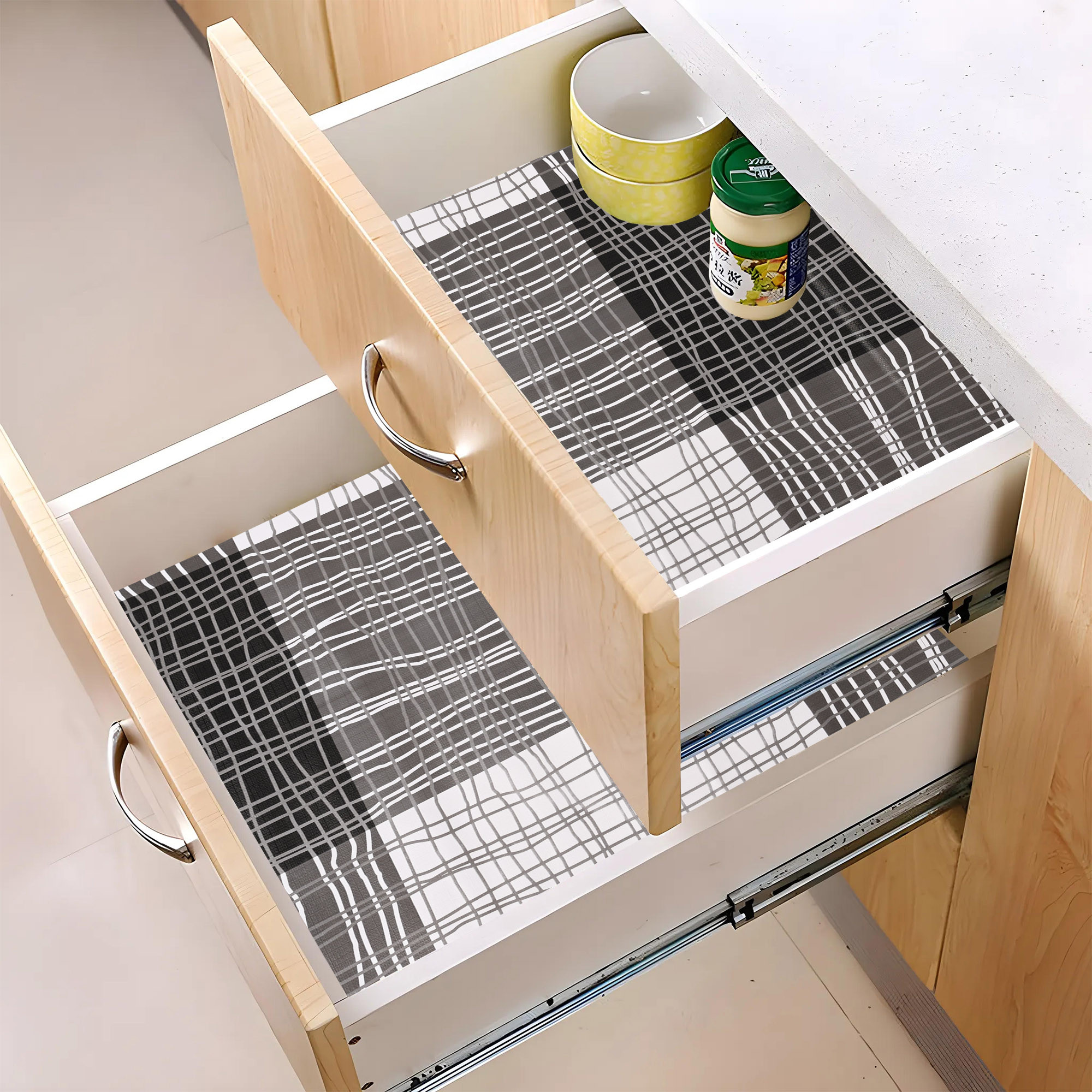 Kuber Industries s Waterproof  Durable Kitchen Mats for Shelf Liner Roll  Wipeable Fridge Sheets for Shelves Cabinet Drawer  Linings - Black  Grey