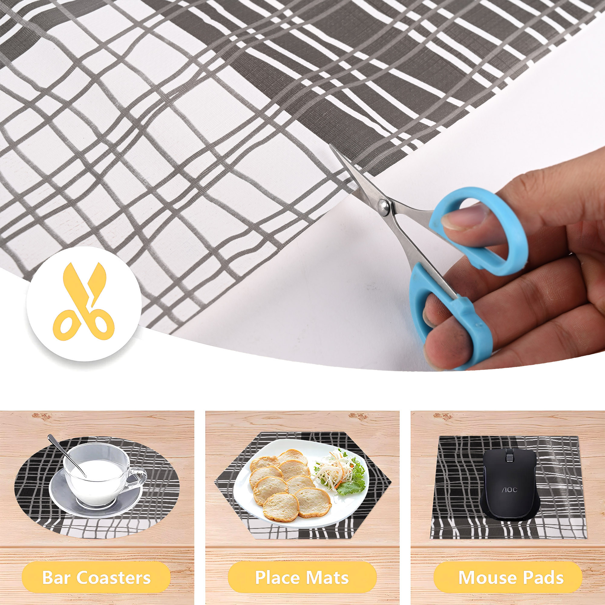 Kuber Industries s Waterproof  Durable Kitchen Mats for Shelf Liner Roll  Wipeable Fridge Sheets for Shelves Cabinet Drawer  Linings - Black  Grey