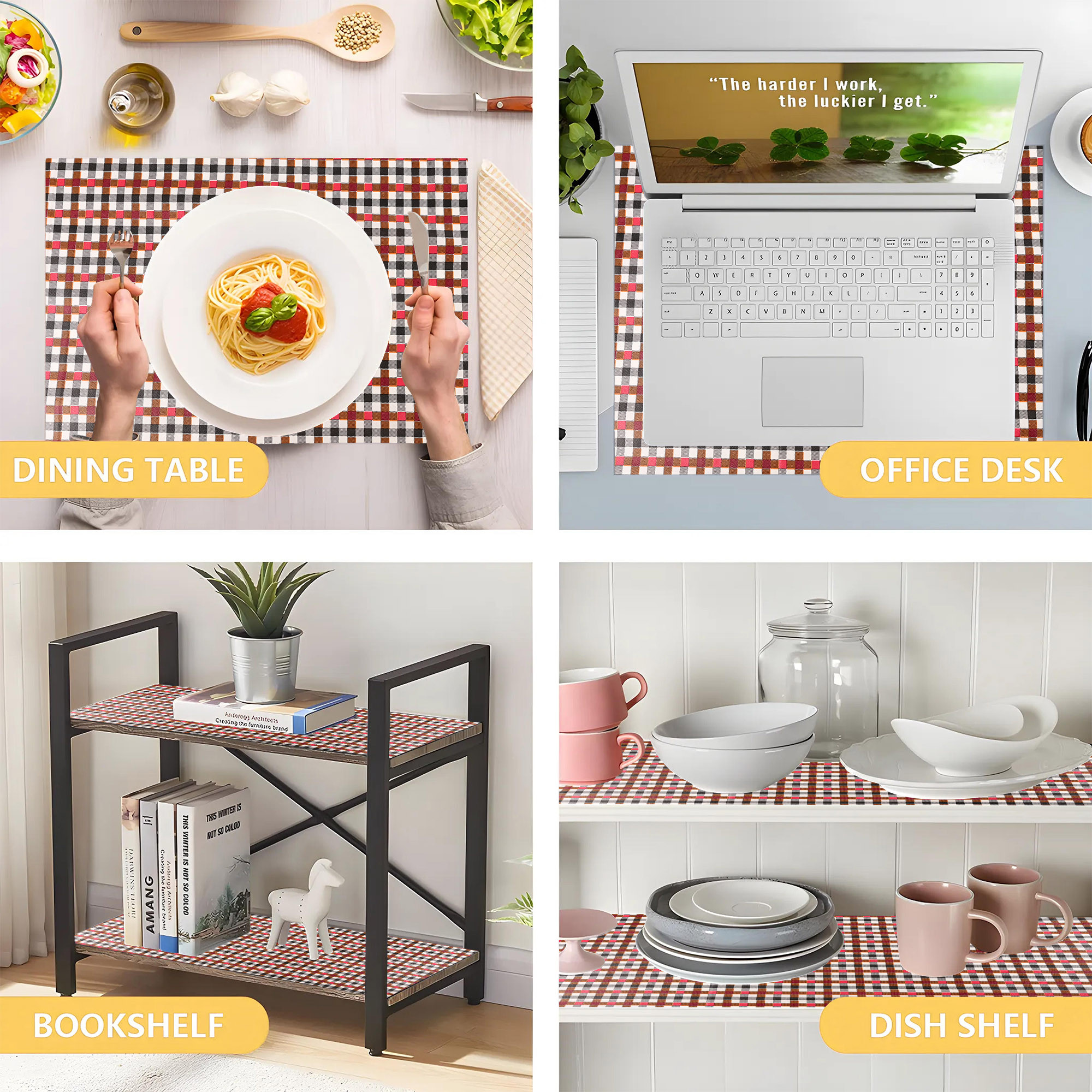 Kuber Industries s Waterproof  Durable Kitchen Mats for Shelf Liner Roll  Wipeable Fridge Sheets for Shelves Cabinet Drawer  Barik Check - Red  Black