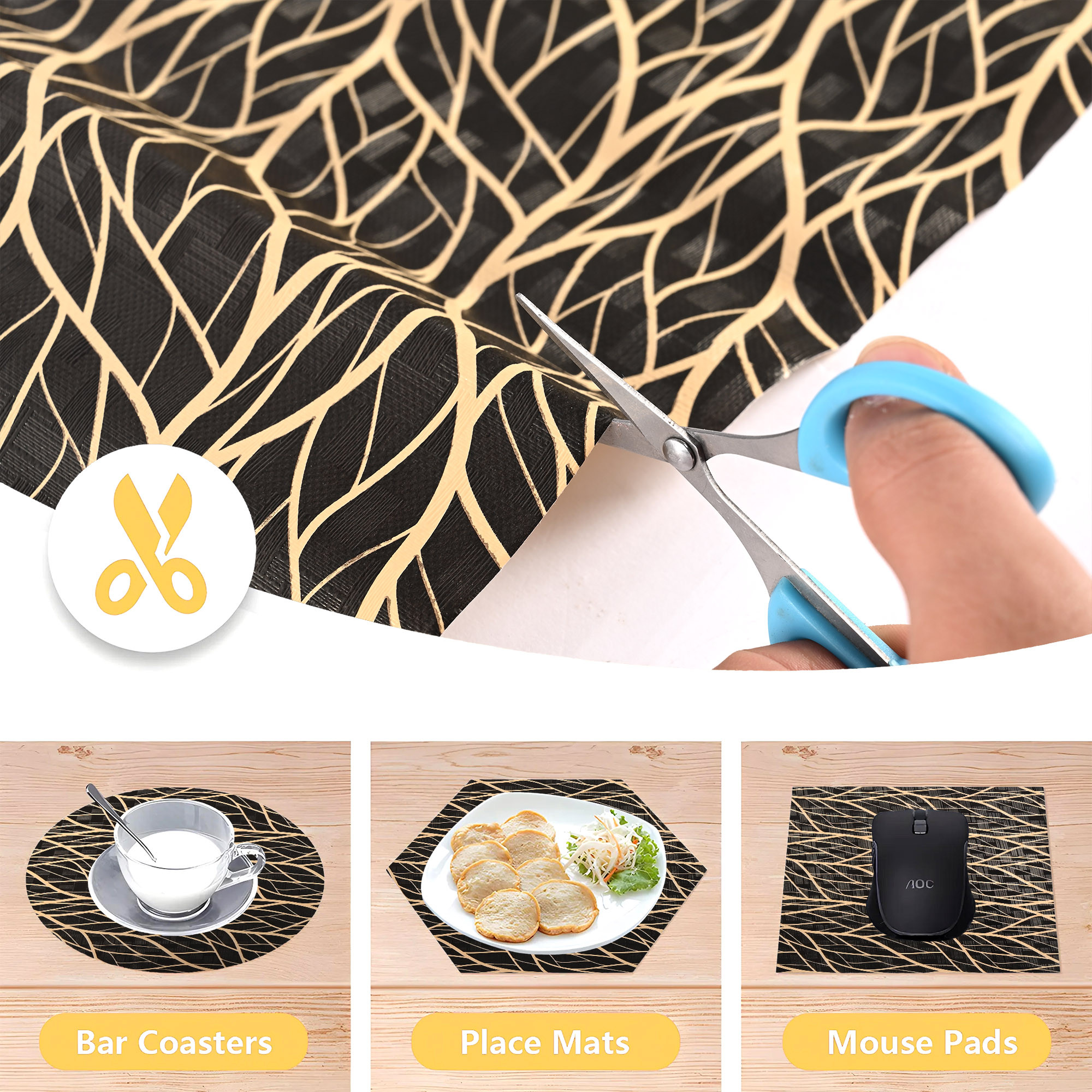 Kuber Industries s Waterproof  Durable Kitchen Mats for Shelf Liner Roll  Wipeable Fridge Sheets for Shelves Cabinet Drawer  Zig Zag Print - Black  Yellow