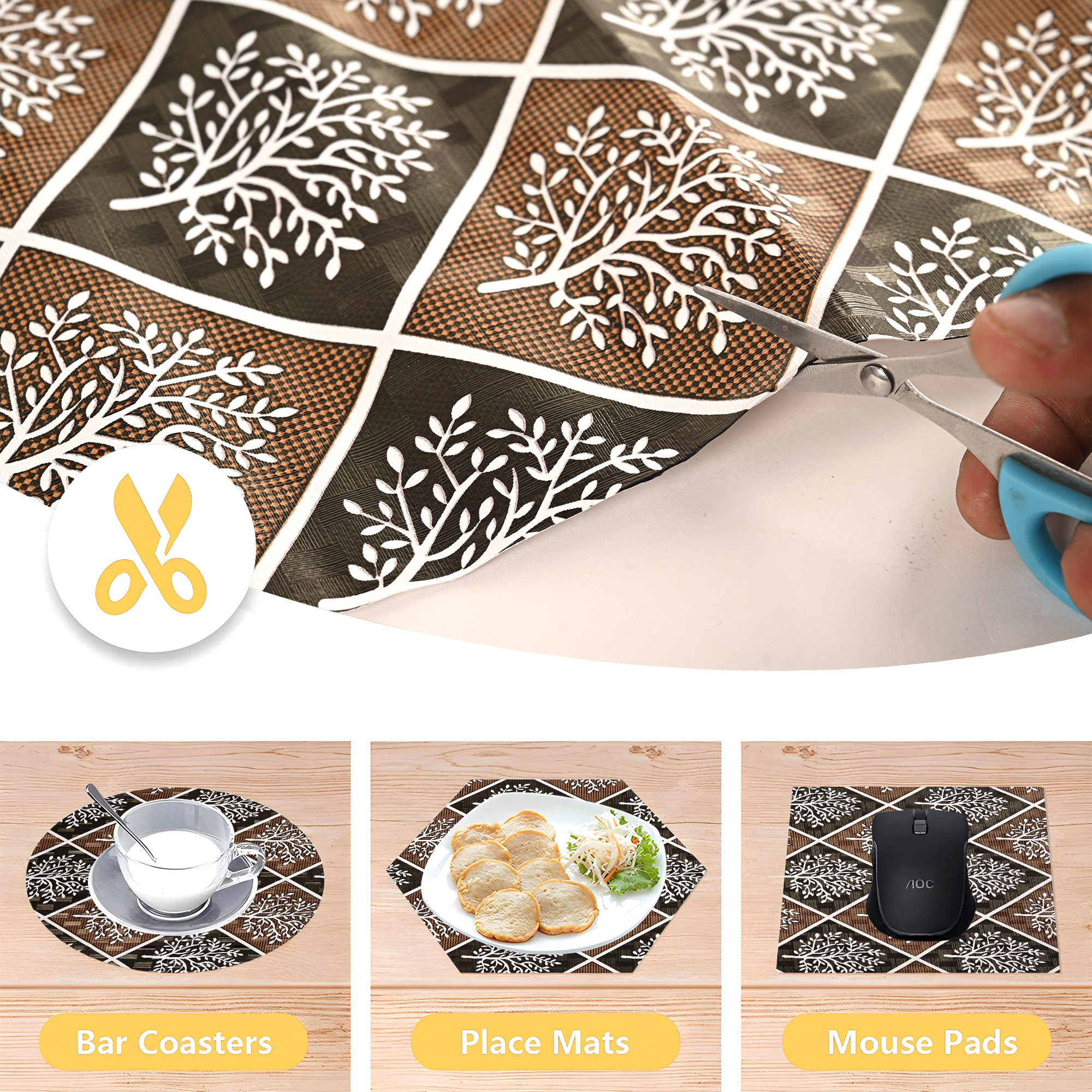 Kuber Industries s Waterproof  Durable Kitchen Mats for Shelf Liner Roll  Wipeable Fridge Sheets for Shelves Cabinet Drawer  Tree Print - Brown  White