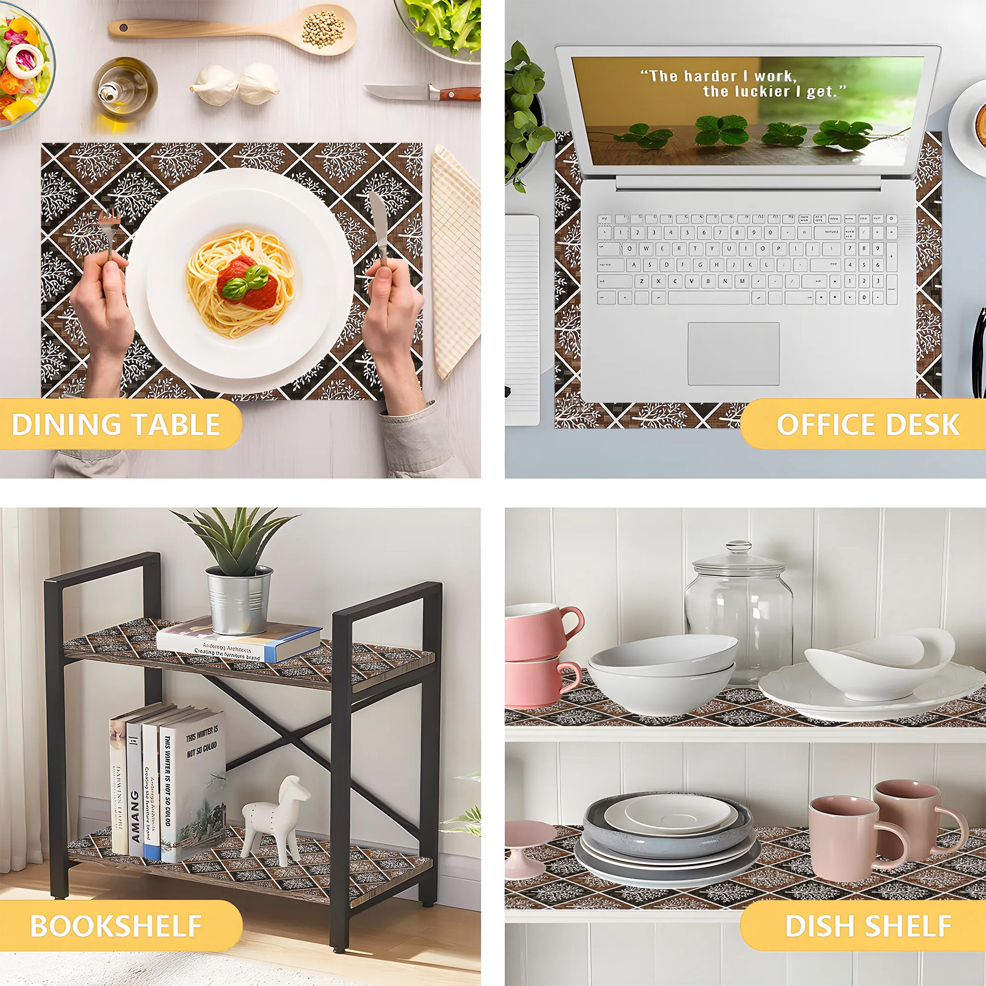 Kuber Industries s Waterproof  Durable Kitchen Mats for Shelf Liner Roll  Wipeable Fridge Sheets for Shelves Cabinet Drawer  Tree Print - Brown  White