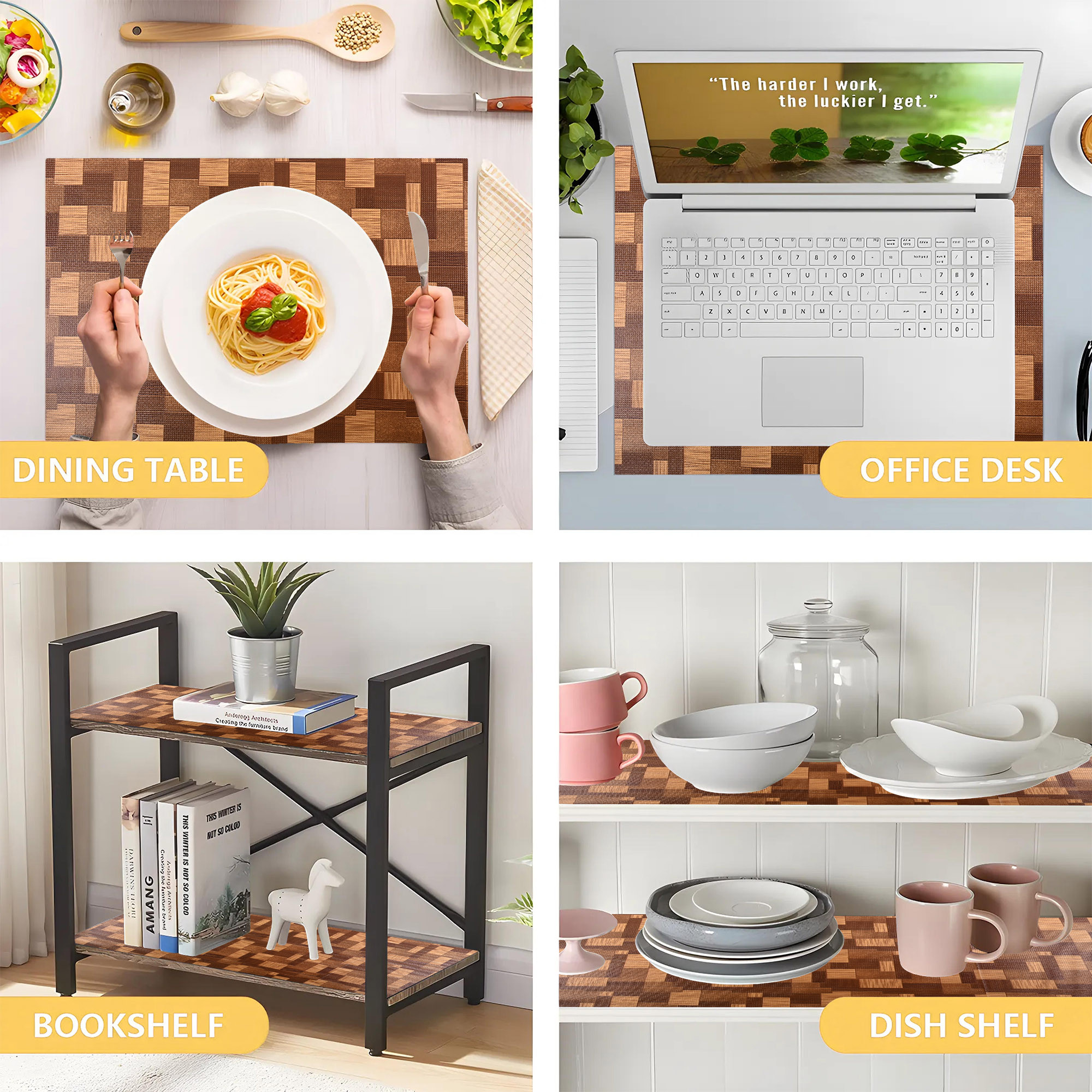 Kuber Industries s Waterproof  Durable Kitchen Mats for Shelf Liner Roll  Wipeable Fridge Sheets for Shelves Cabinet Drawer  Dark Brown Wooden Check