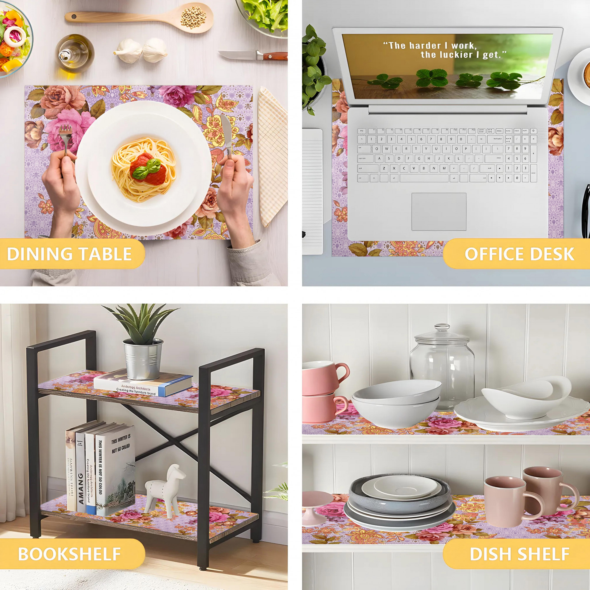 Kuber Industries s Waterproof  Durable Kitchen Mats for Shelf Liner Roll  Wipeable Fridge Sheets for Shelves Cabinet Drawer  Flower Print - Lavender