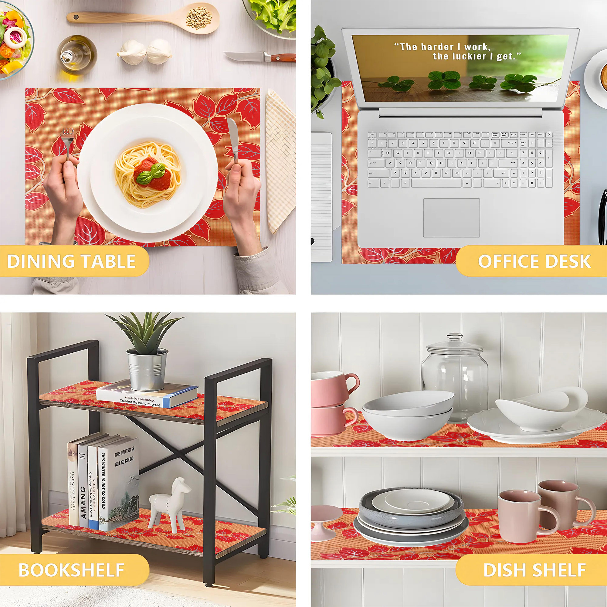 Kuber Industries s Waterproof  Durable Kitchen Mats for Shelf Liner Roll  Wipeable Fridge Sheets for Shelves Cabinet Drawer  Red Flower - Mustard Yellow