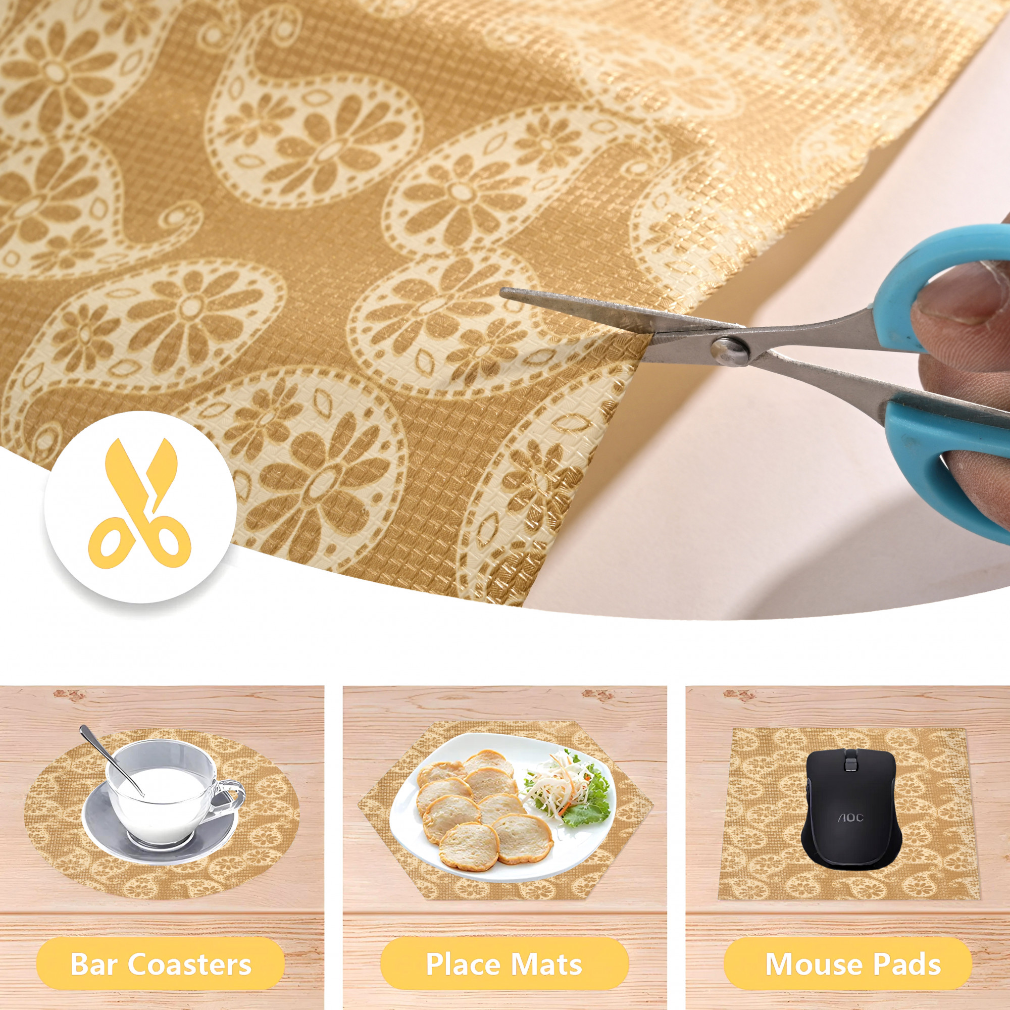 Kuber Industries s Waterproof  Durable Kitchen Mats for Shelf Liner Roll  Wipeable Fridge Sheets for Shelves Cabinet Drawer  Kerry Print - Cream