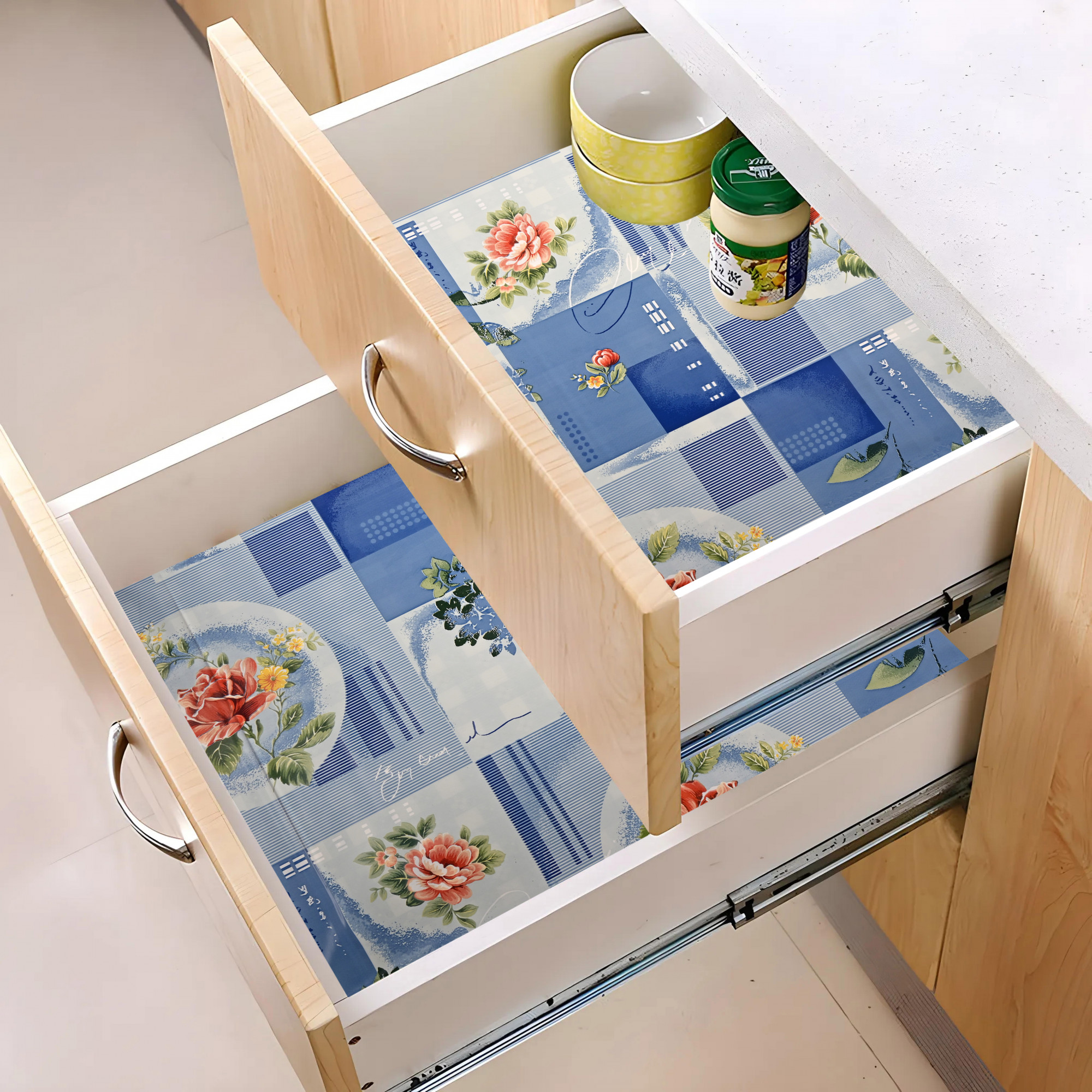 Kuber Industries s Waterproof  Durable Kitchen Mats for Shelf Liner Roll  Wipeable Fridge Sheets for Shelves Cabinet Drawer  Orange Rose - Blue