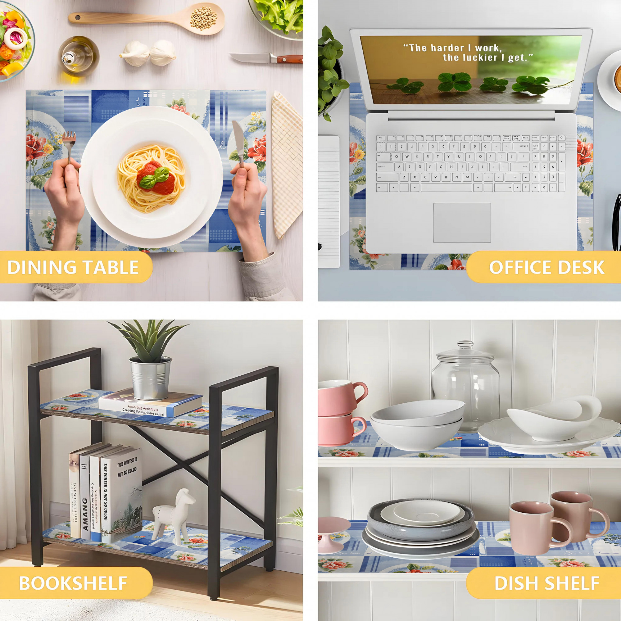 Kuber Industries s Waterproof  Durable Kitchen Mats for Shelf Liner Roll  Wipeable Fridge Sheets for Shelves Cabinet Drawer  Orange Rose - Blue