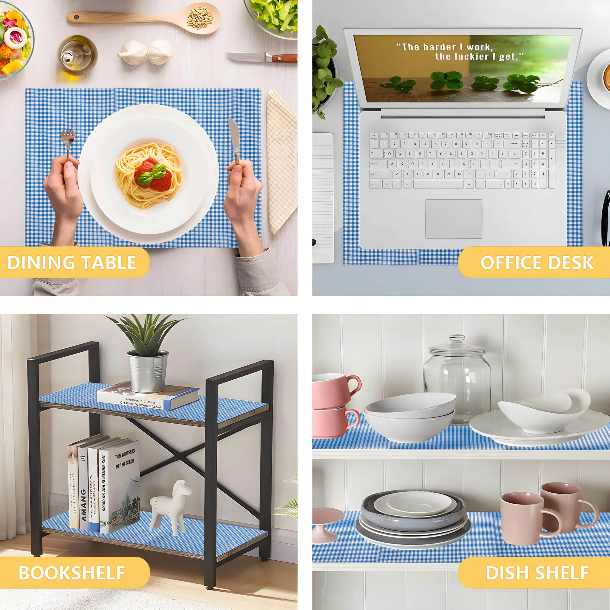 Kuber Industries s Waterproof  Durable Kitchen Mats for Shelf Liner Roll  Wipeable Fridge Sheets for Shelves Cabinet Drawer  Barik Check - White  Blue