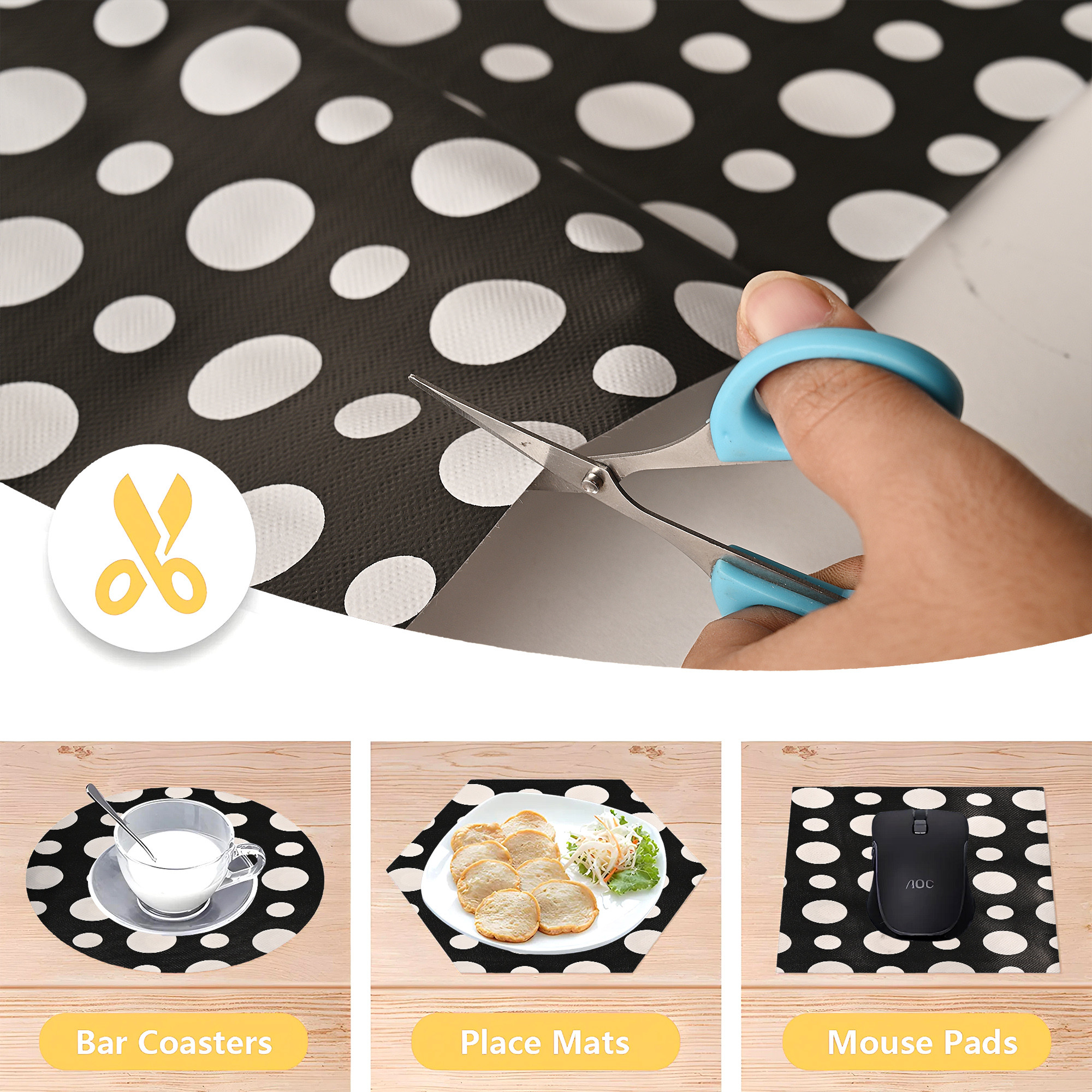 Kuber Industries s Waterproof  Durable Kitchen Mats for Shelf Liner Roll  Wipeable Fridge Sheets for Shelves Cabinet Drawer  Polka Dots Grey - Black