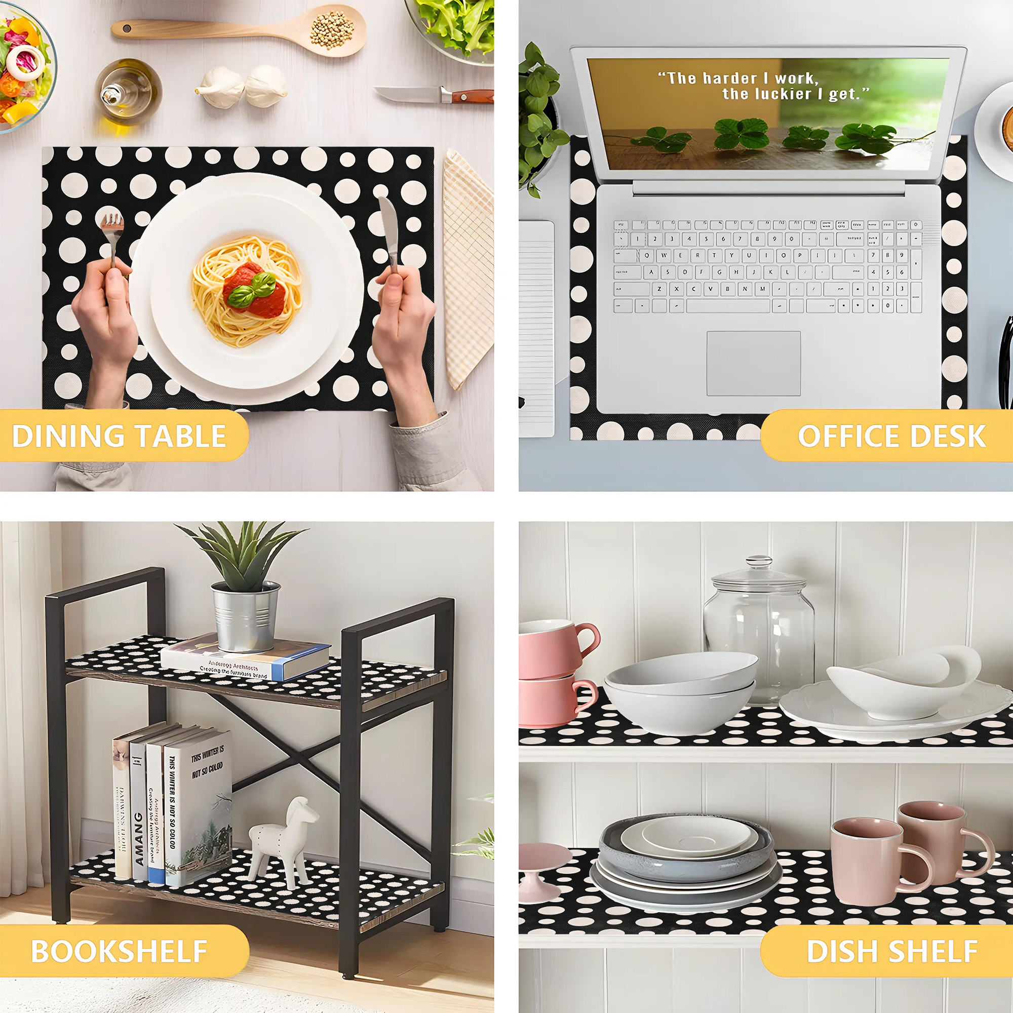 Kuber Industries s Waterproof  Durable Kitchen Mats for Shelf Liner Roll  Wipeable Fridge Sheets for Shelves Cabinet Drawer  Polka Dots Grey - Black