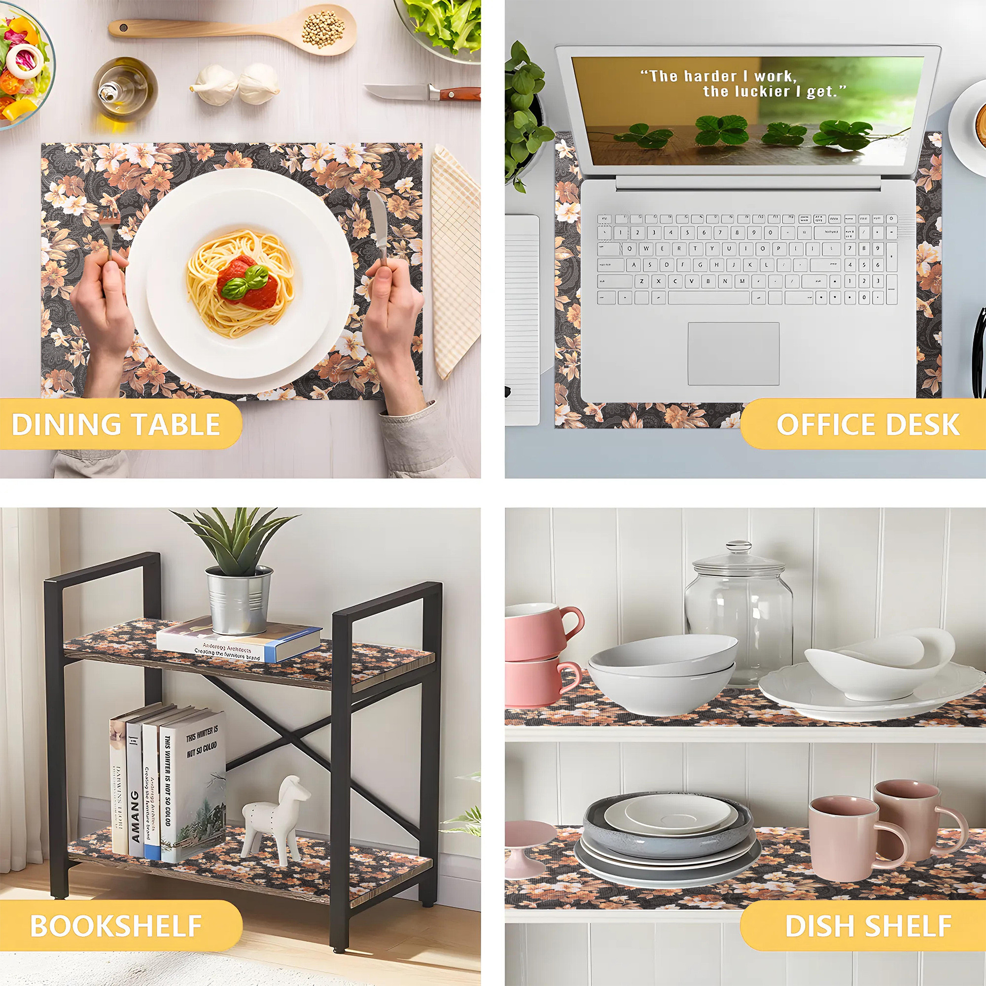 Kuber Industries s Waterproof  Durable Kitchen Mats for Shelf Liner Roll  Wipeable Fridge Sheets for Shelves Cabinet Drawer  Flower Print - Grey  Brown