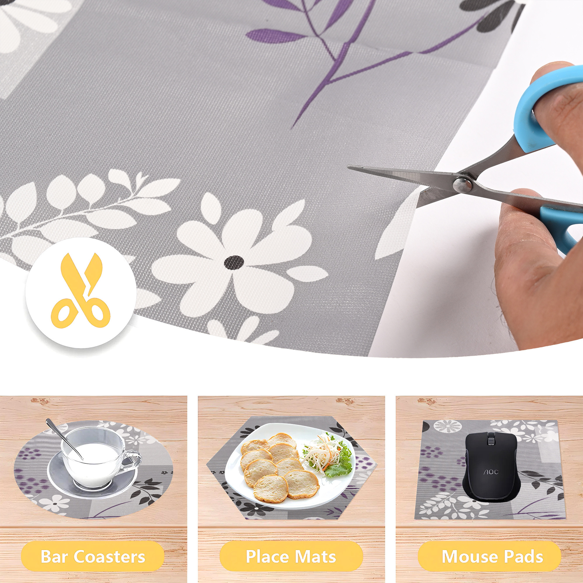 Kuber Industries s Waterproof  Durable Kitchen Mats for Shelf Liner Roll  Wipeable Fridge Sheets for Shelves Cabinet Drawer  Flower Circle Print - Grey