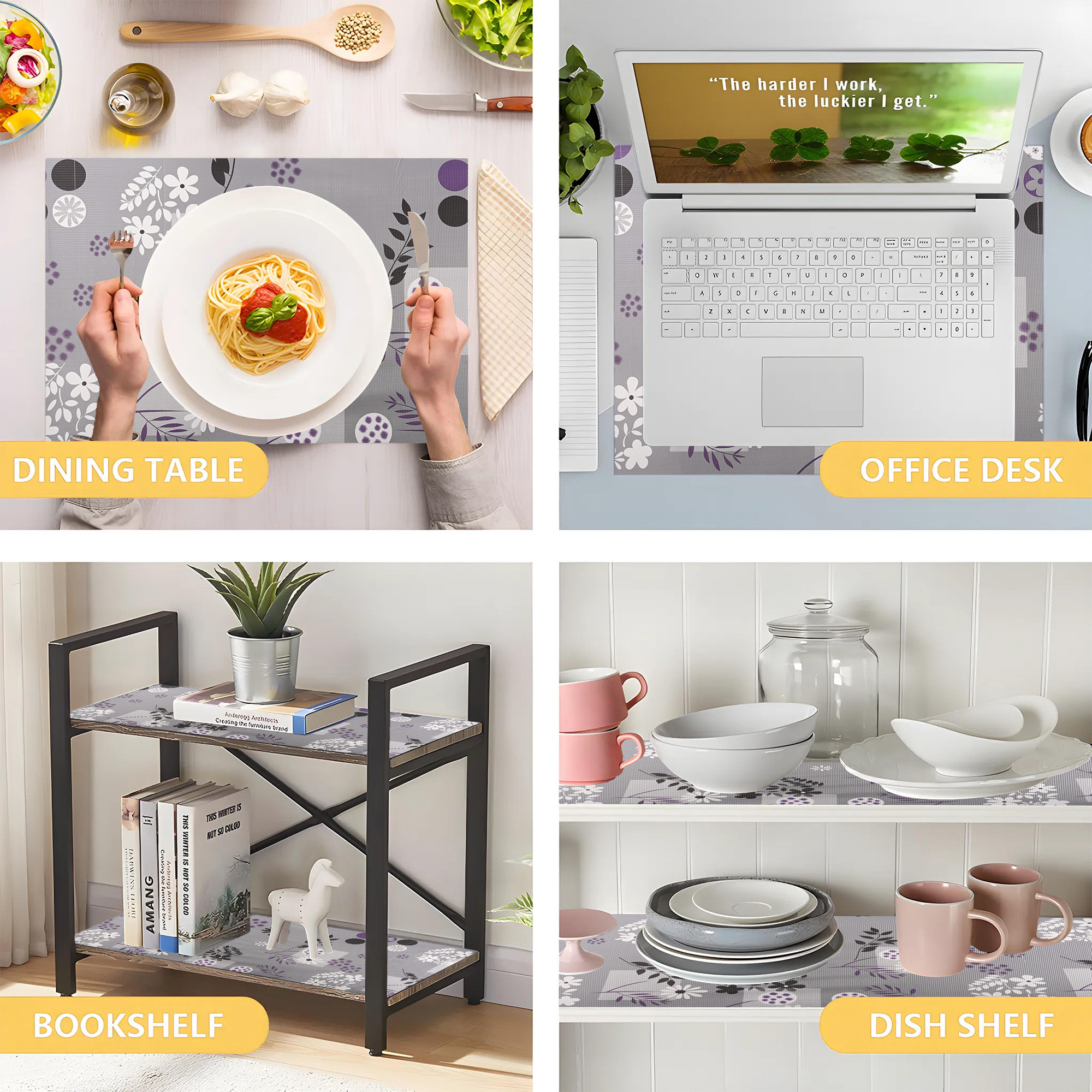 Kuber Industries s Waterproof  Durable Kitchen Mats for Shelf Liner Roll  Wipeable Fridge Sheets for Shelves Cabinet Drawer  Flower Circle Print - Grey