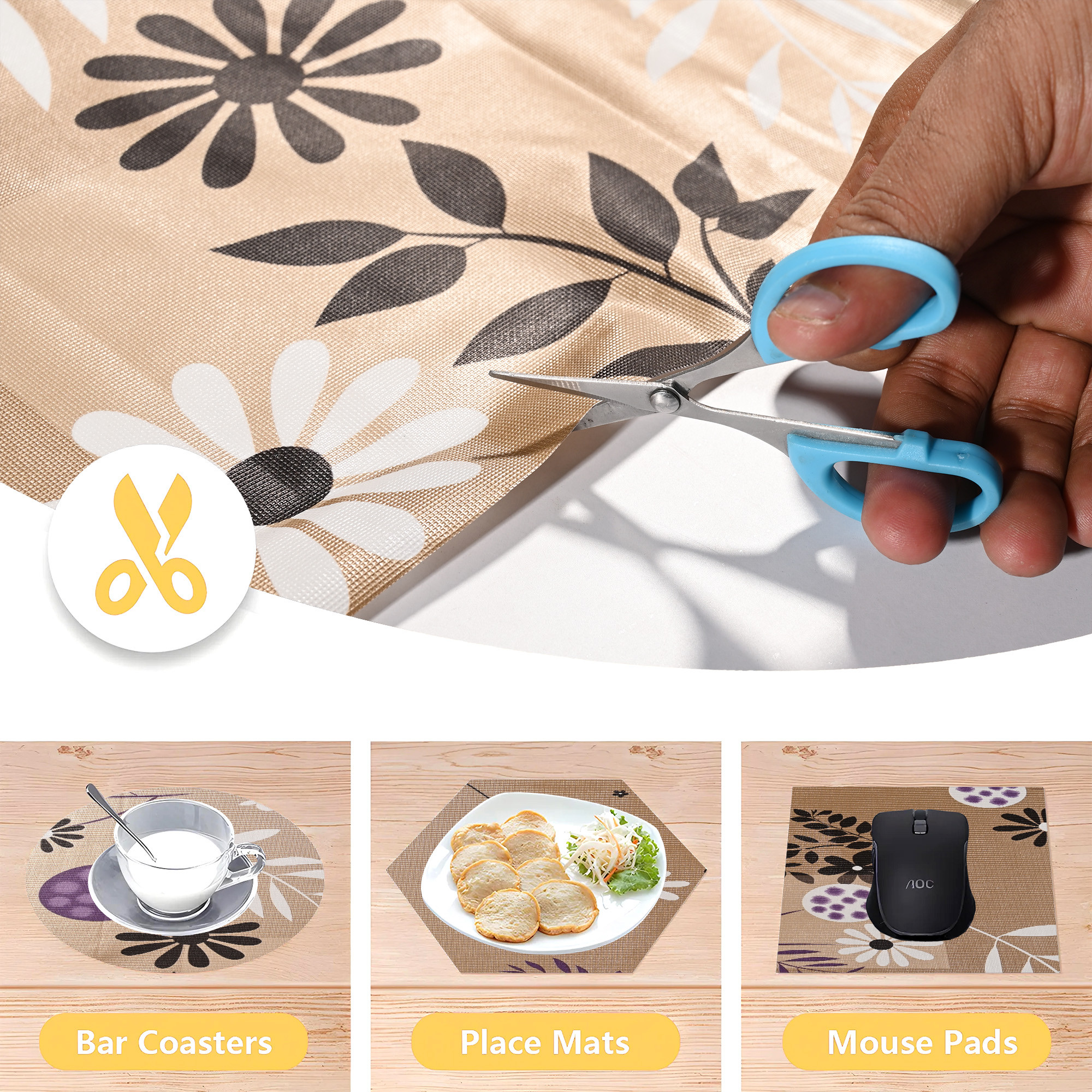 Kuber Industries s Waterproof  Durable Kitchen Mats for Shelf Liner Roll  Wipeable Fridge Sheets for Shelves Cabinet Drawer  Flower Circle Print - Light Brown