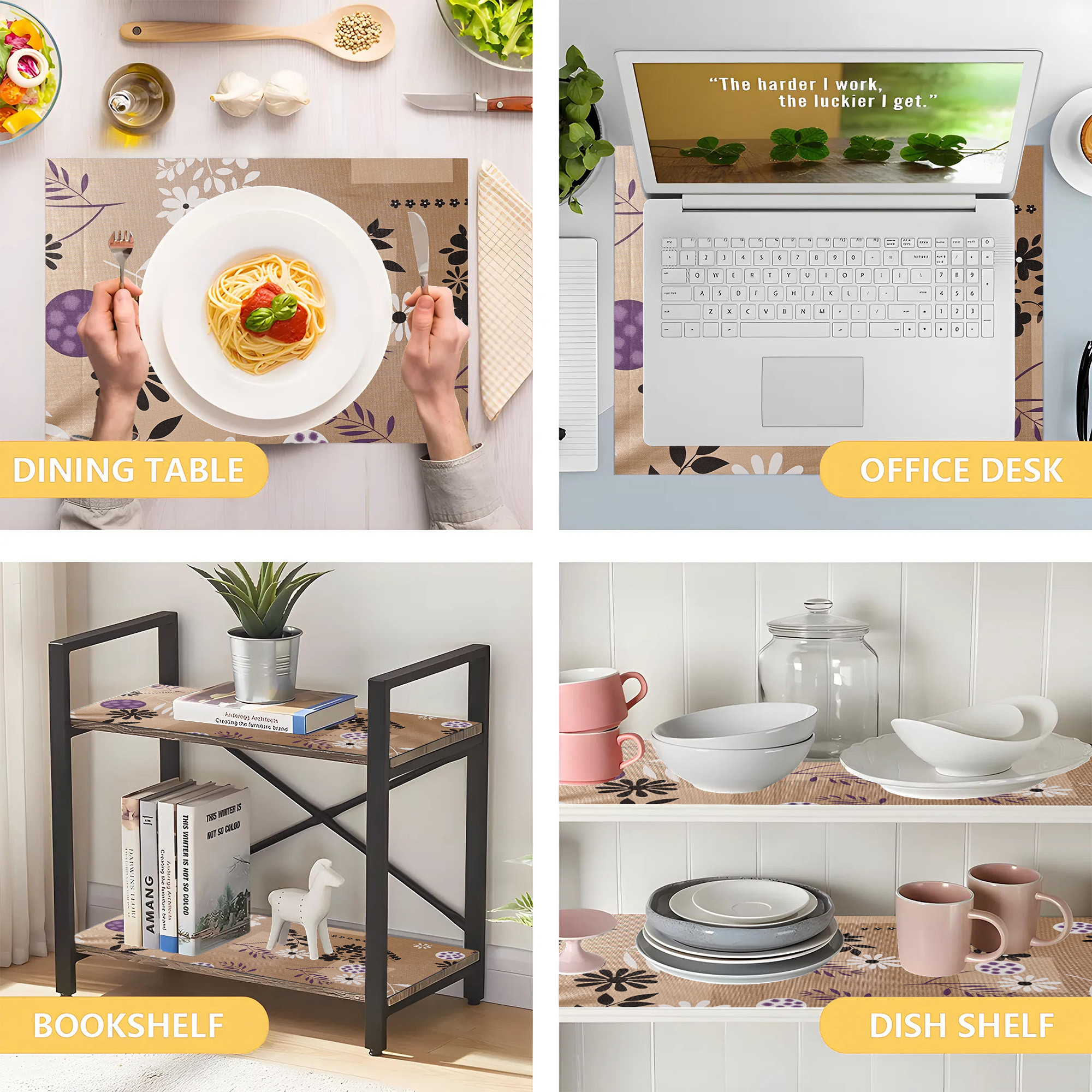 Kuber Industries s Waterproof  Durable Kitchen Mats for Shelf Liner Roll  Wipeable Fridge Sheets for Shelves Cabinet Drawer  Flower Circle Print - Light Brown