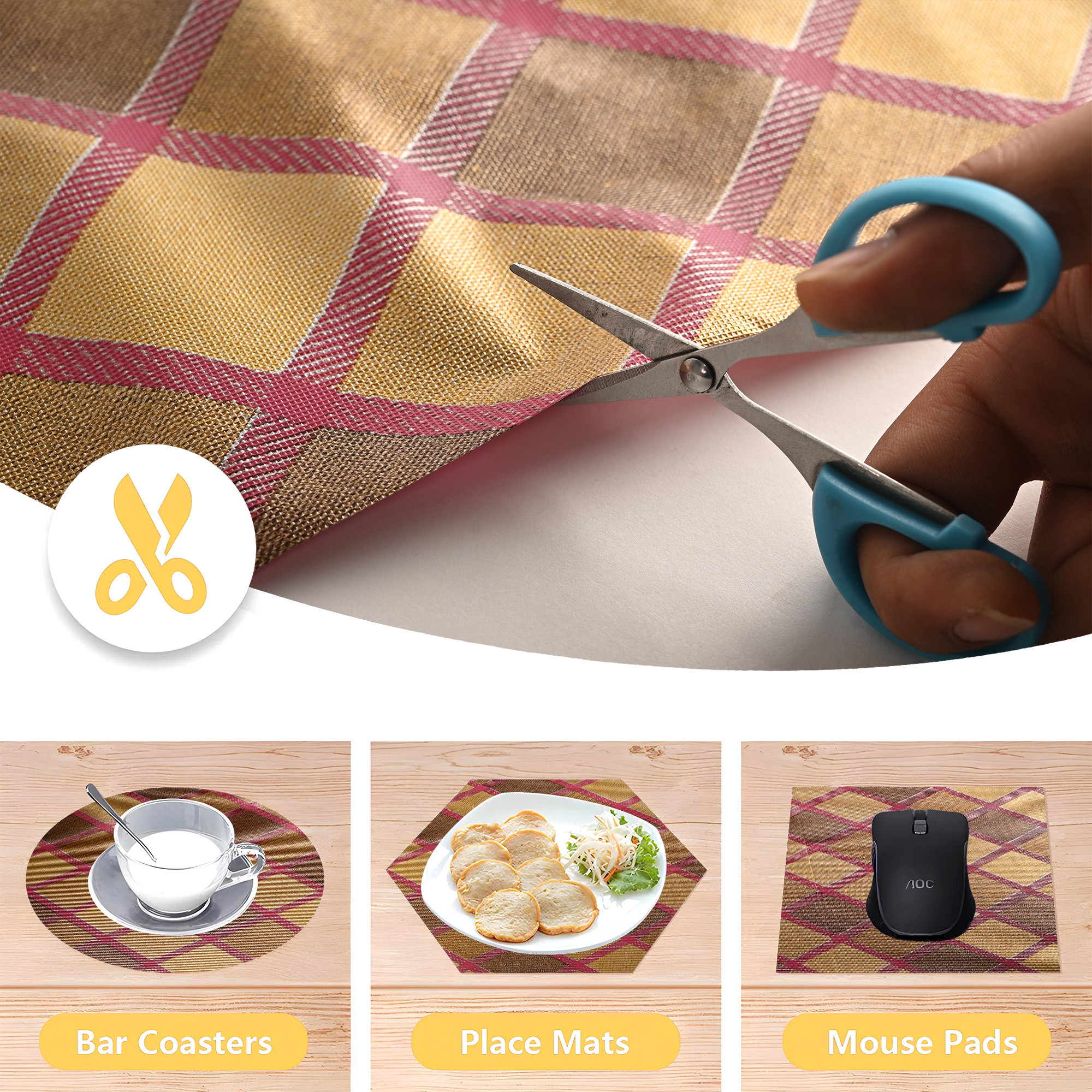 Kuber Industries s Waterproof  Durable Kitchen Mats for Shelf Liner Roll  Wipeable Fridge Sheets for Shelves Cabinet Drawer  Golden Check Print - Gulabi