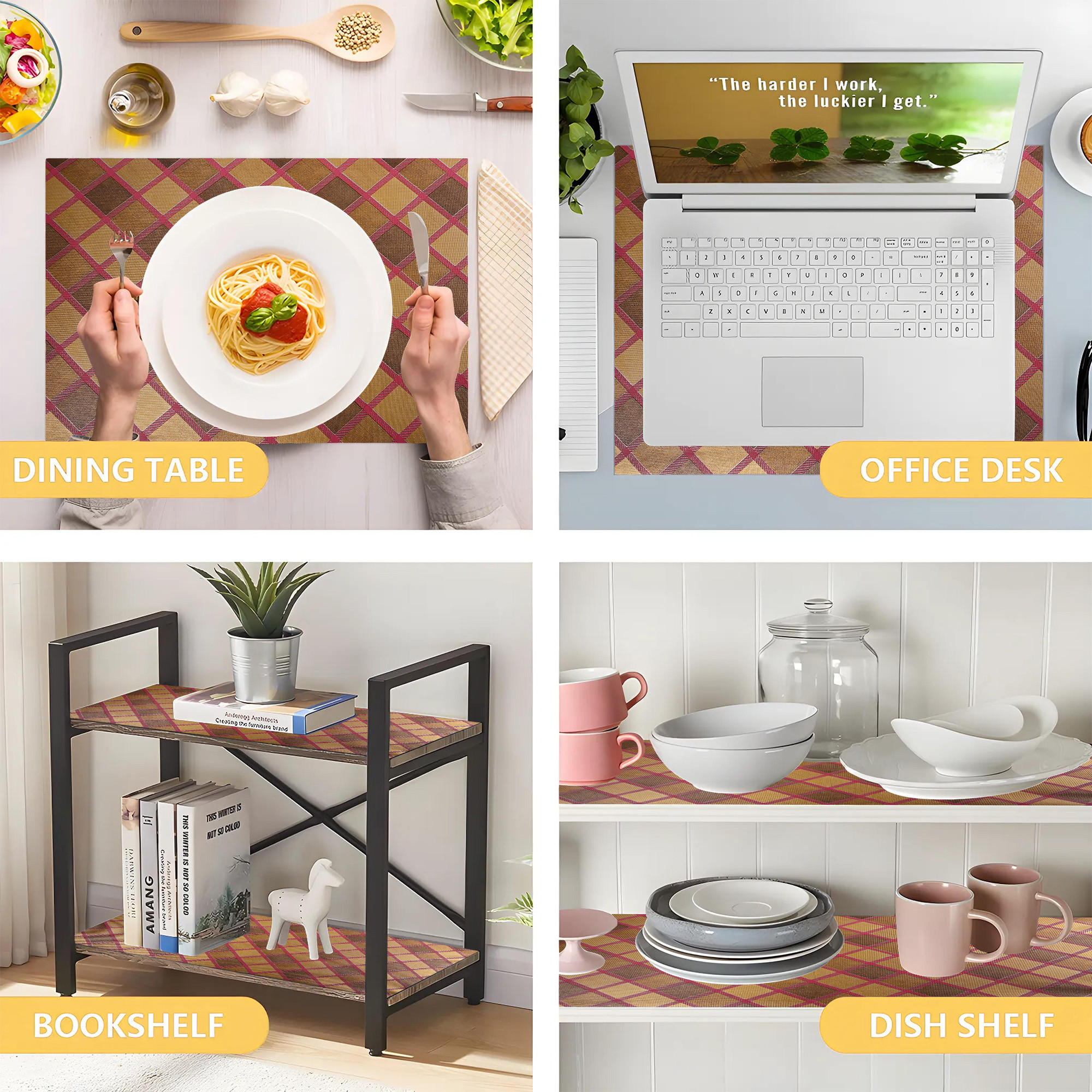 Kuber Industries s Waterproof  Durable Kitchen Mats for Shelf Liner Roll  Wipeable Fridge Sheets for Shelves Cabinet Drawer  Golden Check Print - Gulabi