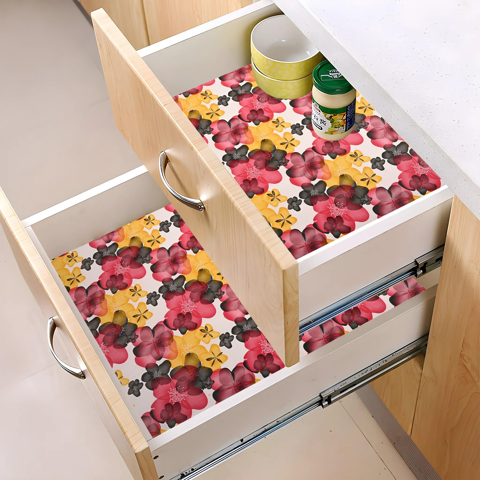 Kuber Industries s Waterproof Wardrobe Shelf Liners for Kitchen Shelves  Multipurpose Almari Fridge  Cupboard Sheets for Wardrobe  Flower Design- Pink