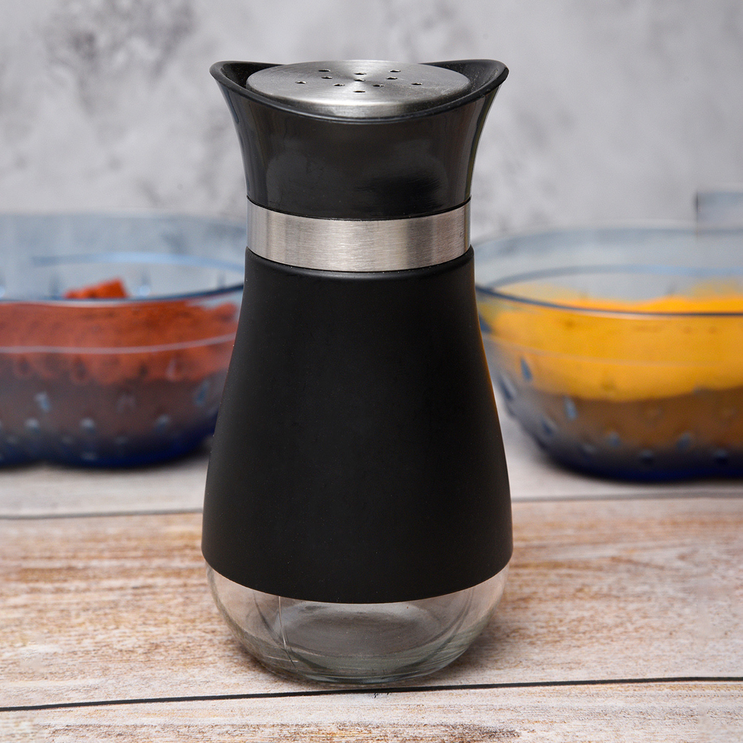 Kuber Industries Salt Shaker Box  Stainless Steel Pepper Shaker Box  Chilli Flakes Seasoning Sprinkler Box  Namak Daani  Dining Table Masala Box Dabbi  Black