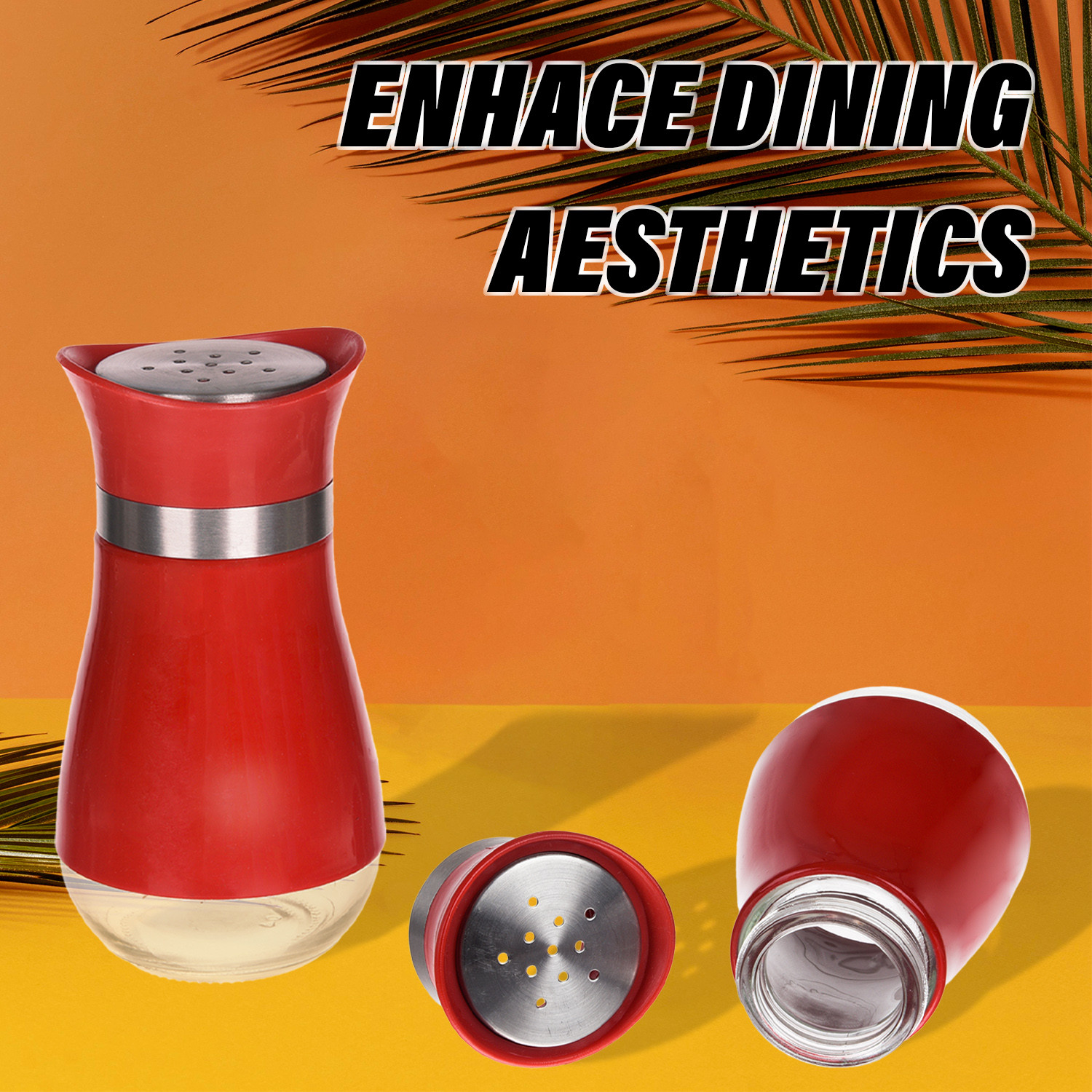 Kuber Industries Salt Shaker Box  Stainless Steel Pepper Shaker Box  Chilli Flakes Seasoning Sprinkler Box  Namak Daani  Dining Table Masala Box Dabbi  Red